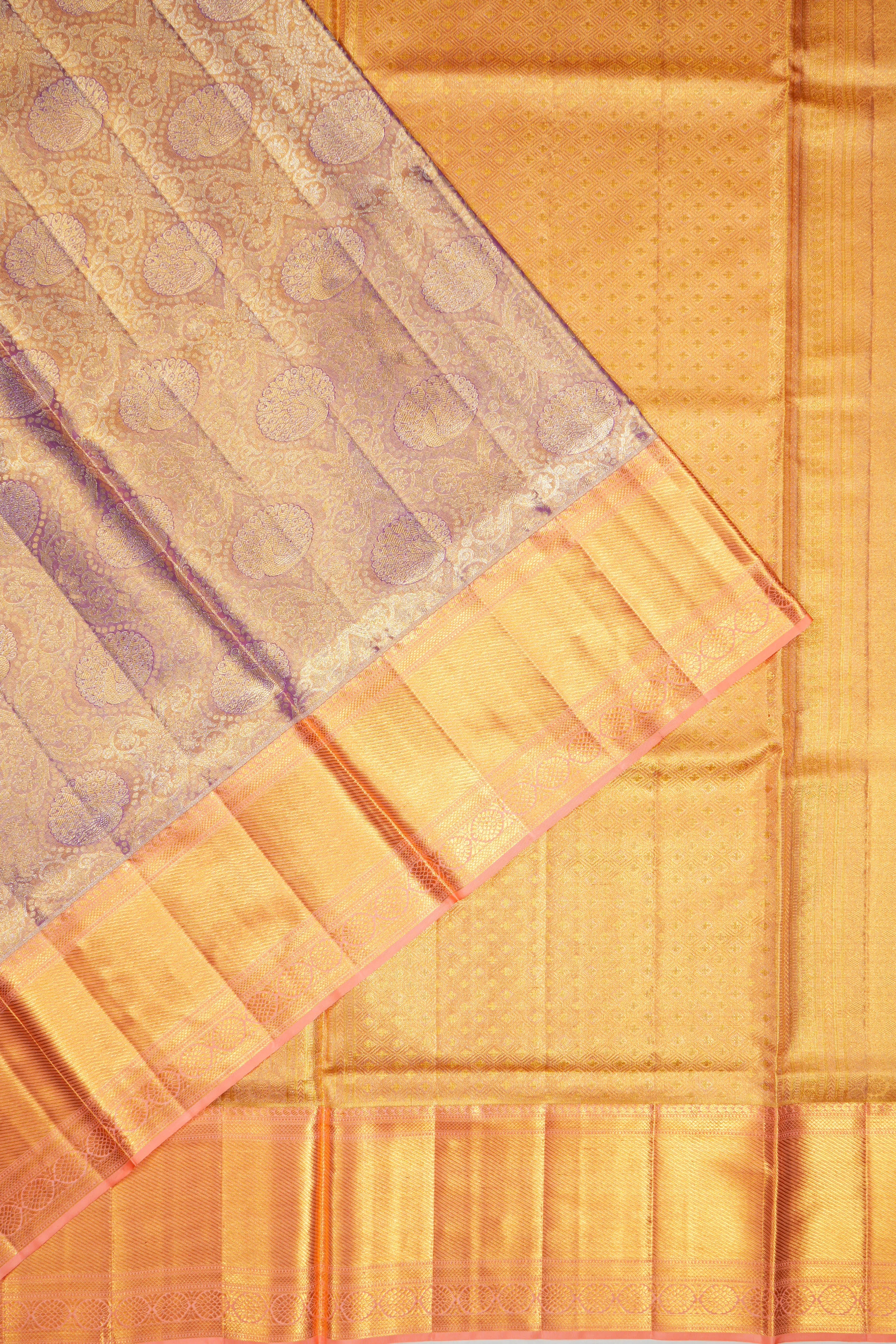 Kanchipuram Silk Tissue Brocade Violet Saree