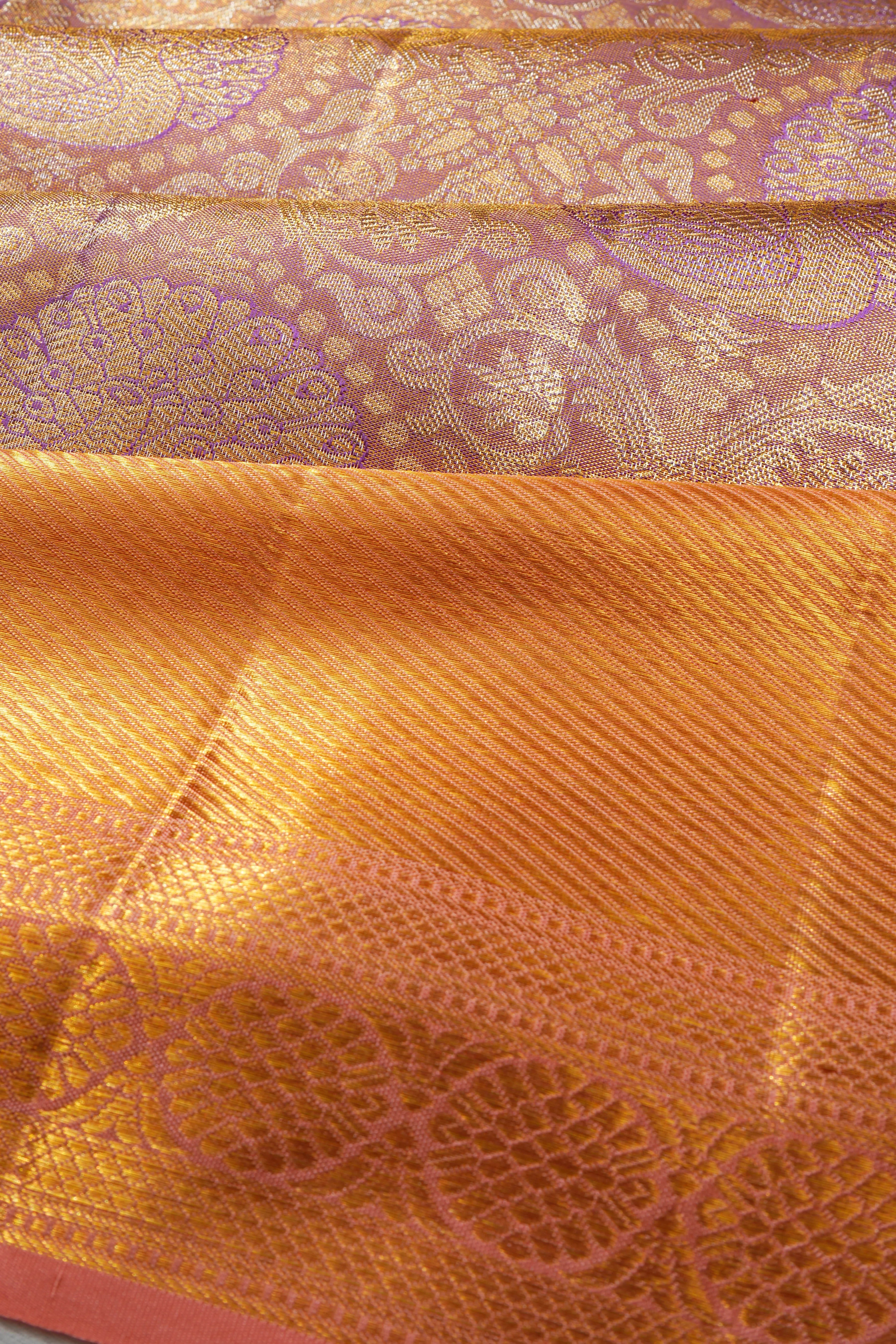 Kanchipuram Silk Tissue Brocade Violet Saree