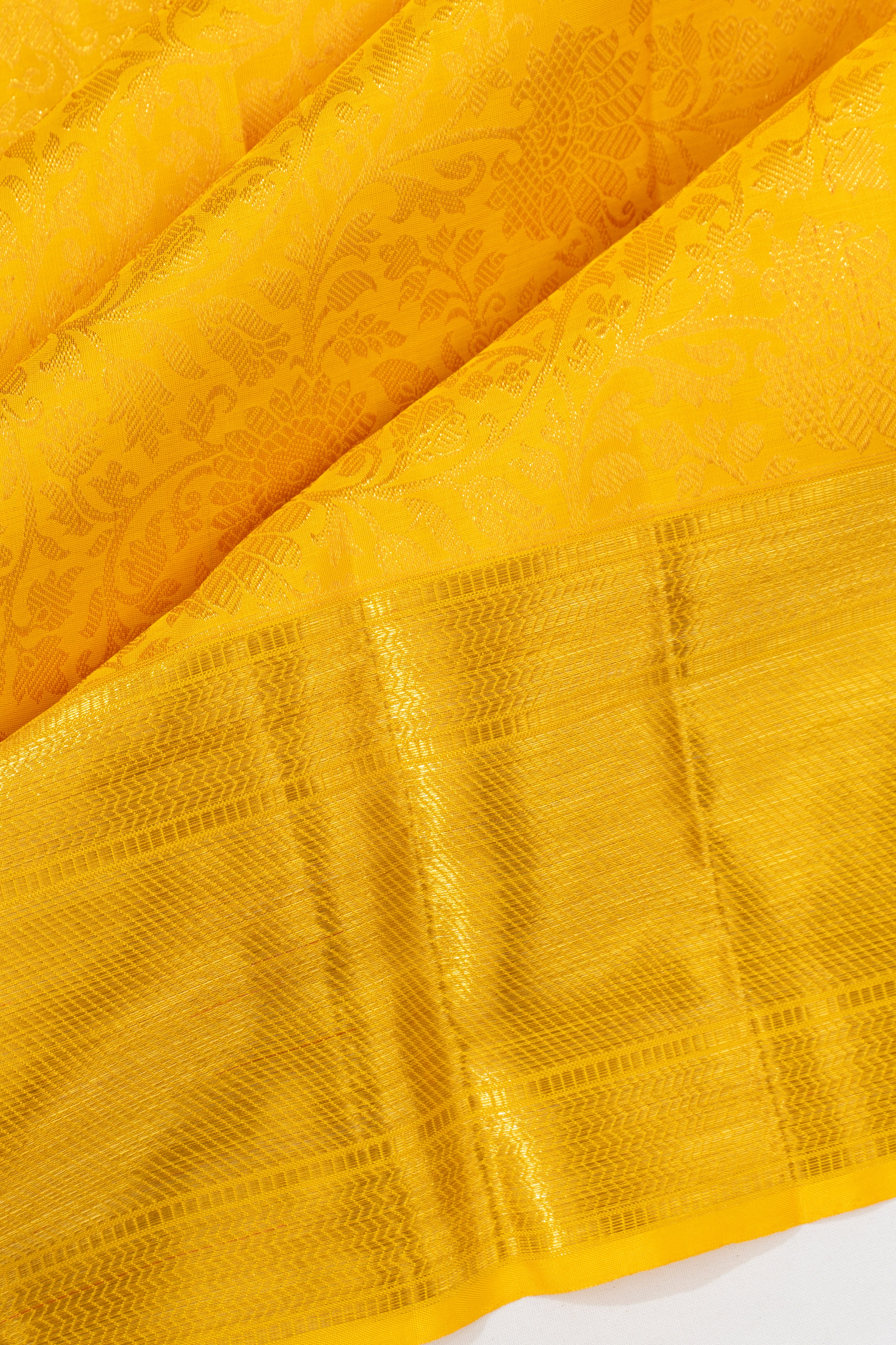 Kanchipuram Silk Brocade Yellow Saree