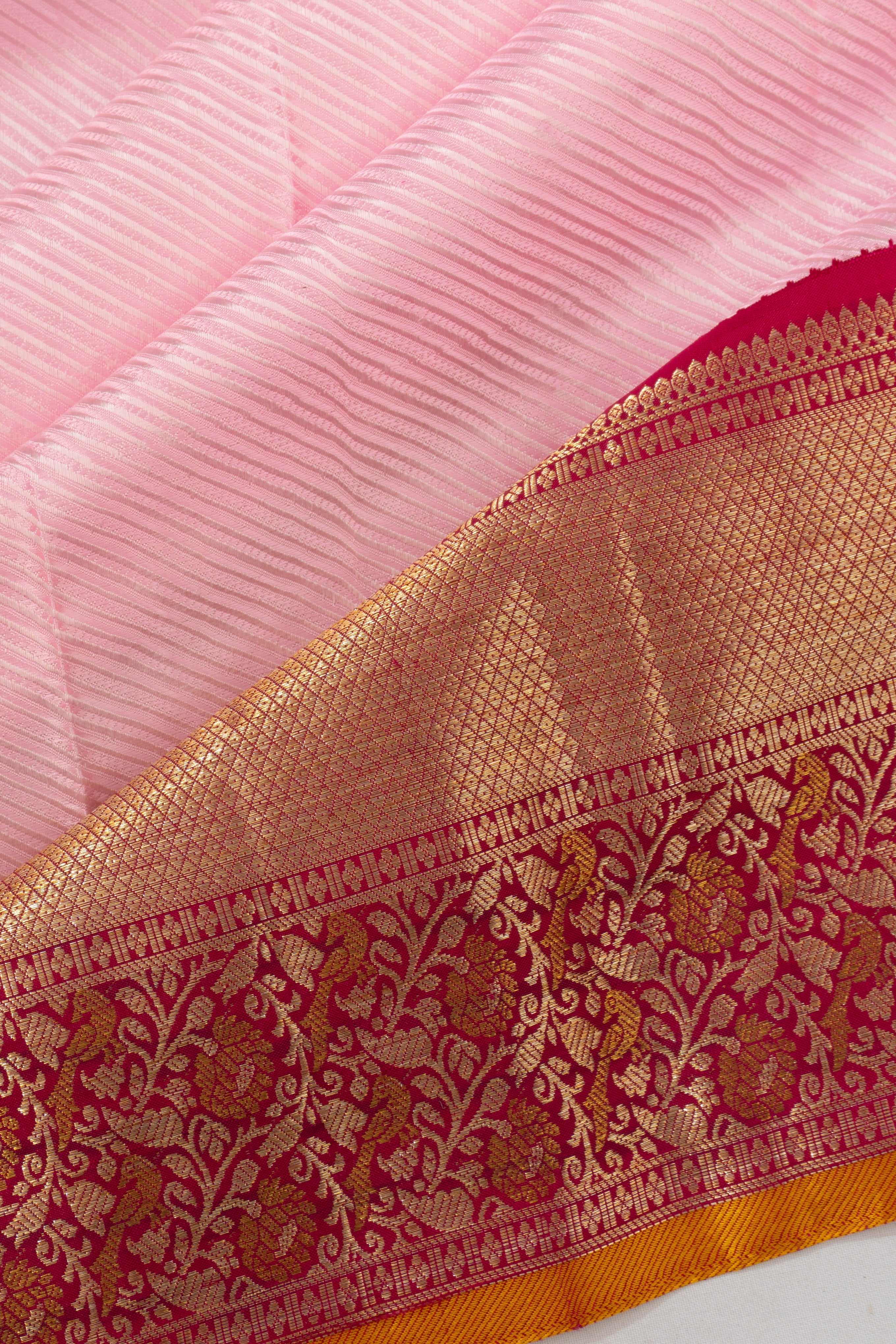 Kanchipuram Silk Diagonal Lines Baby Pink Saree