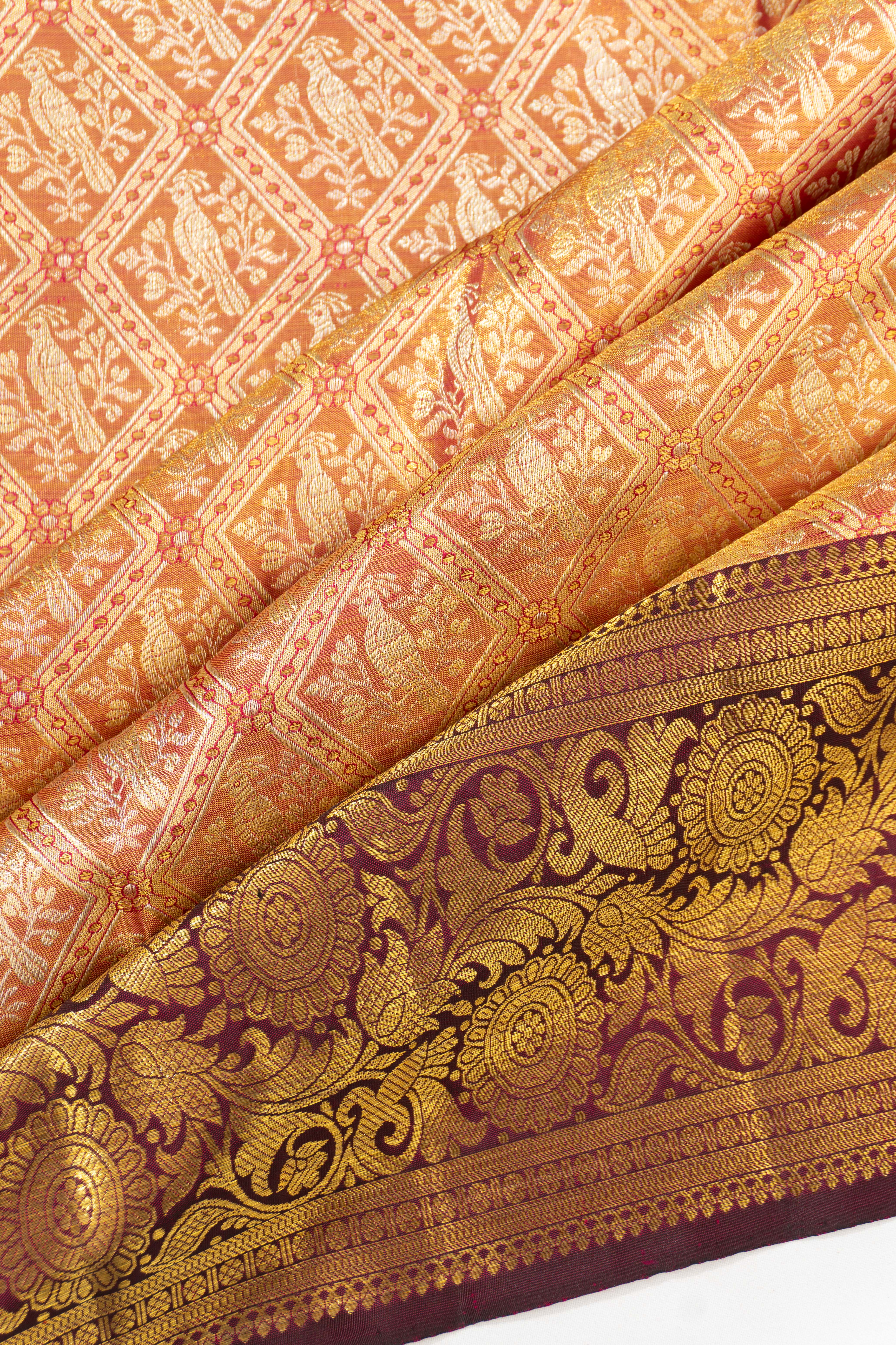 Kanchipuram Silk Tissue Brocade Pink Saree