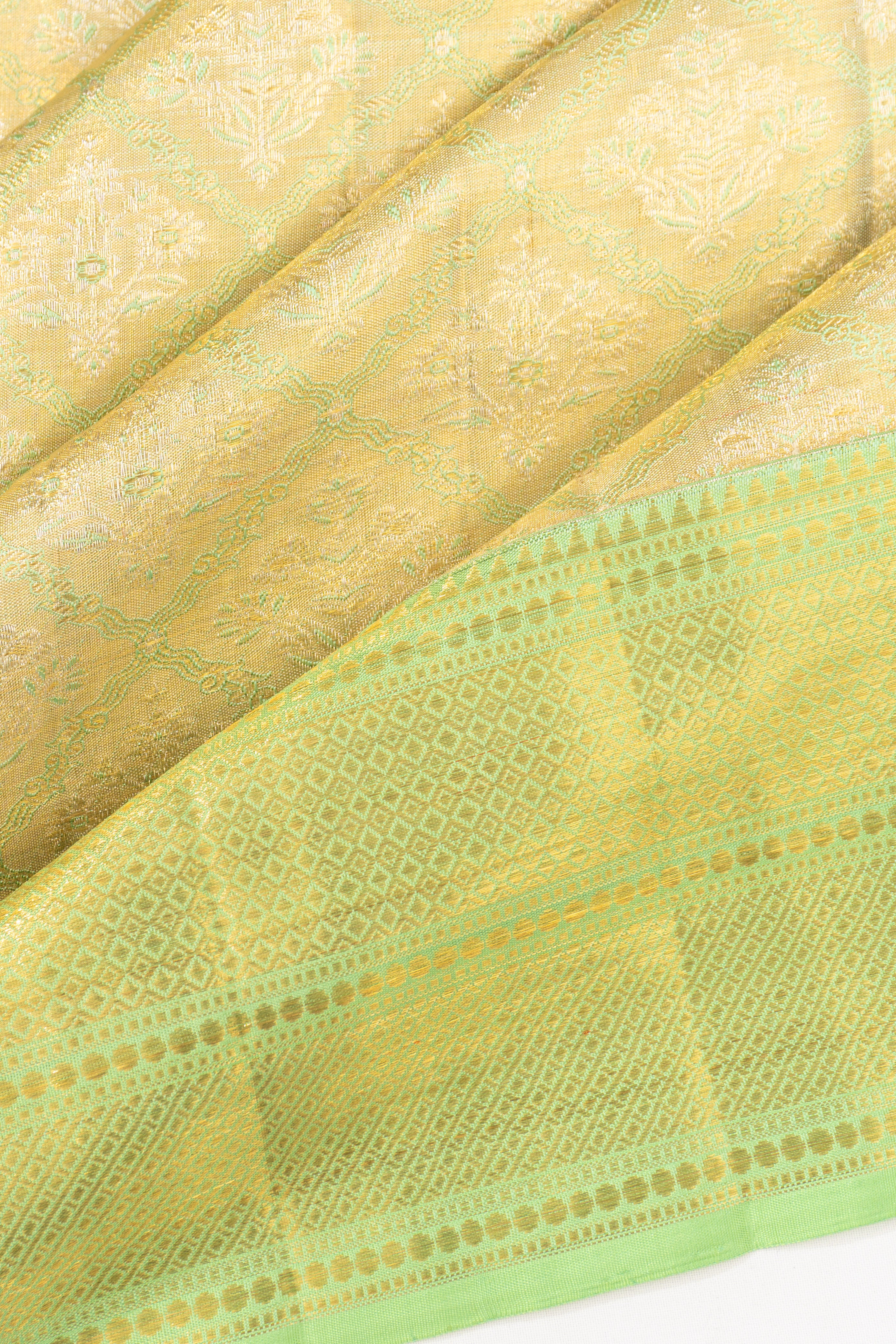 Kanchipuram Silk Tissue Brocade Gold Saree
