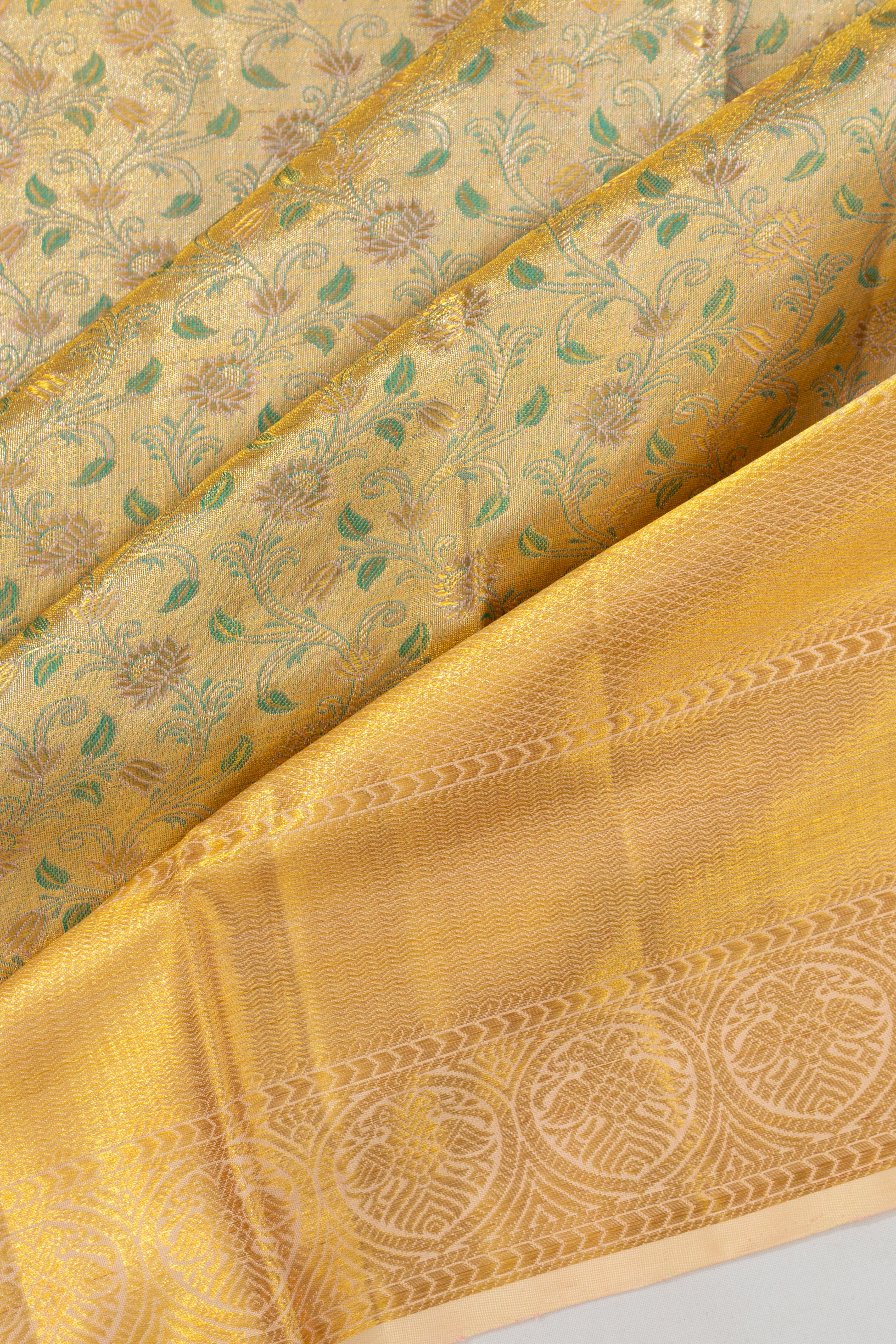 Kanchipuram Silk Tissue Brocade Gold Saree