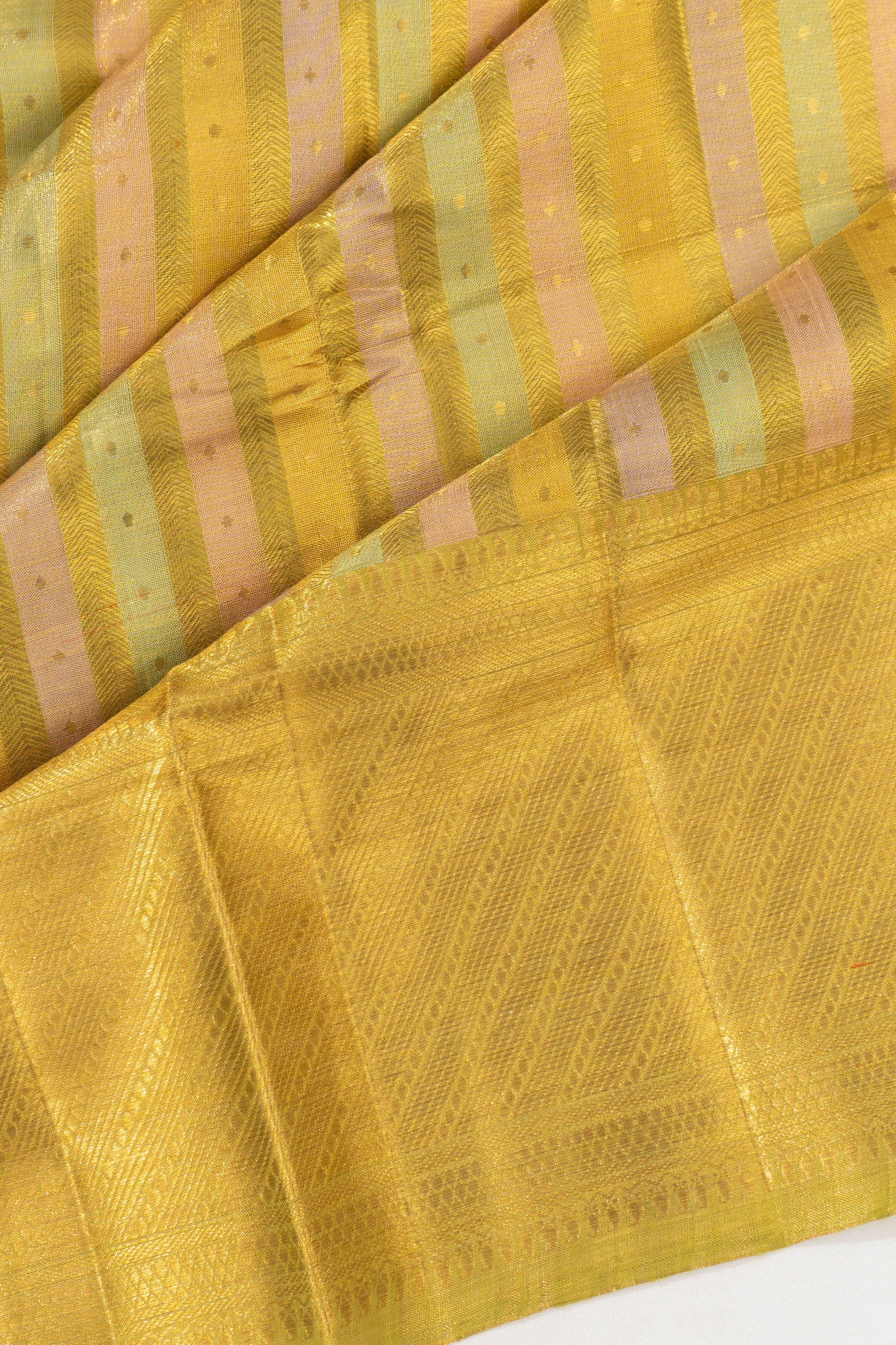 Kanchipuram Silk Vertical Lines Multicolour Gold Saree