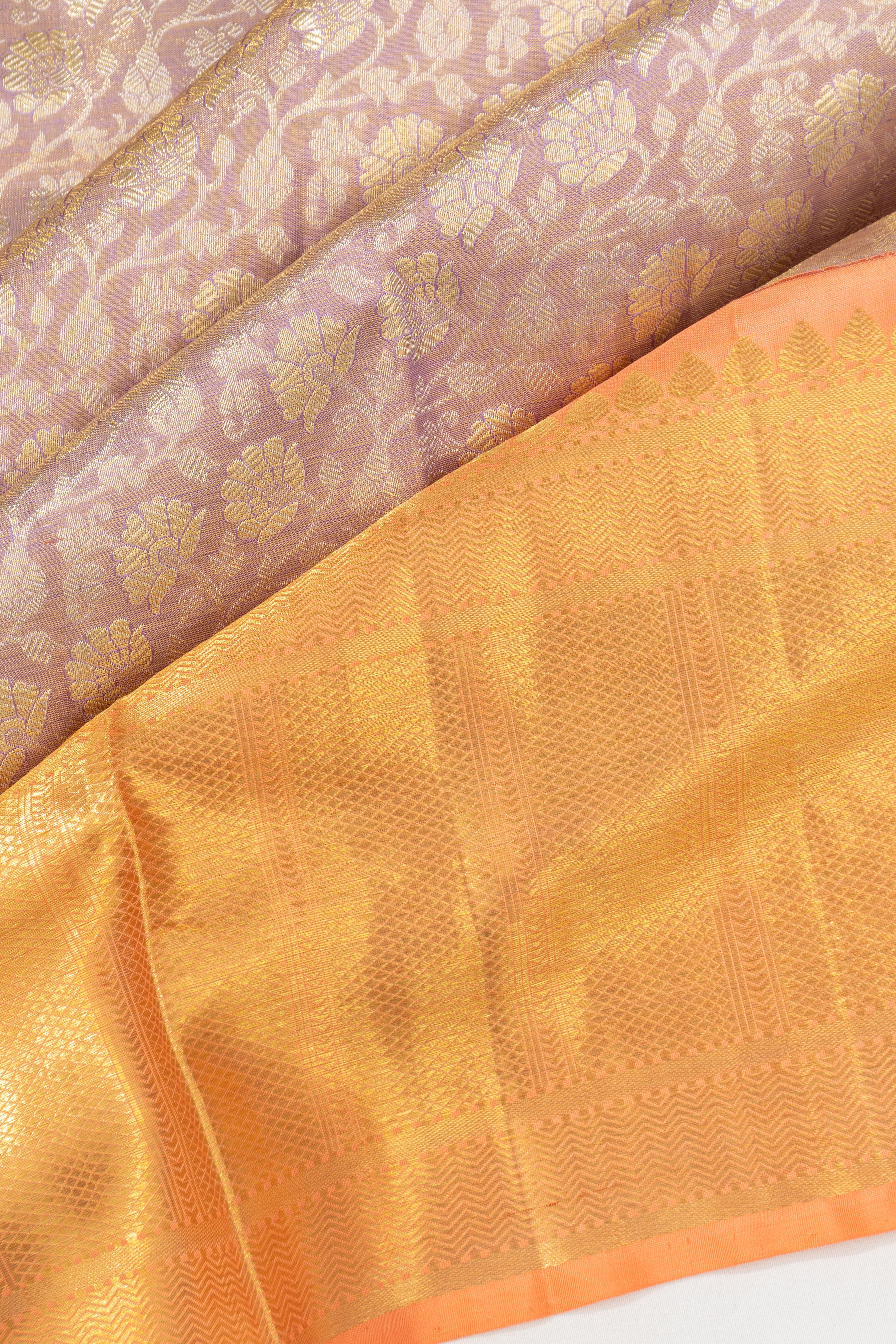 Kanchipuram Silk Tissue Brocade Lavender Saree