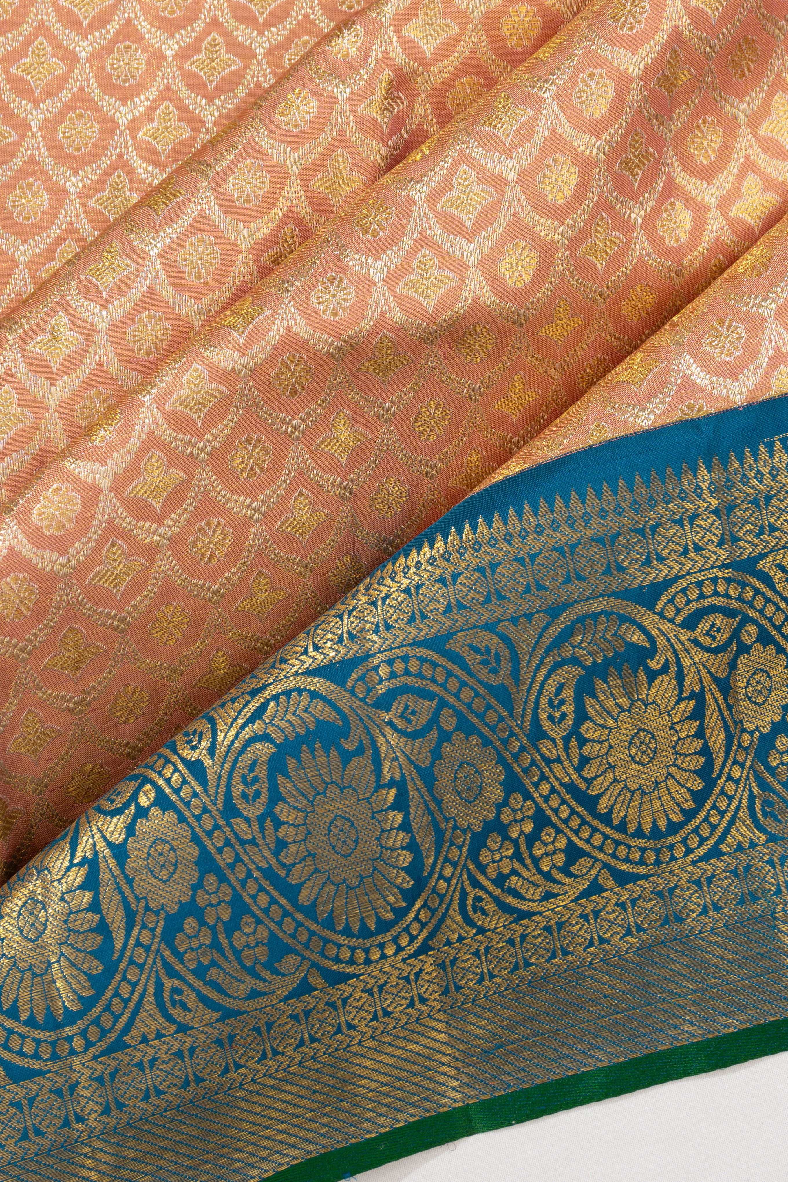Kanchipuram Silk Tissue Brocade Peach Saree