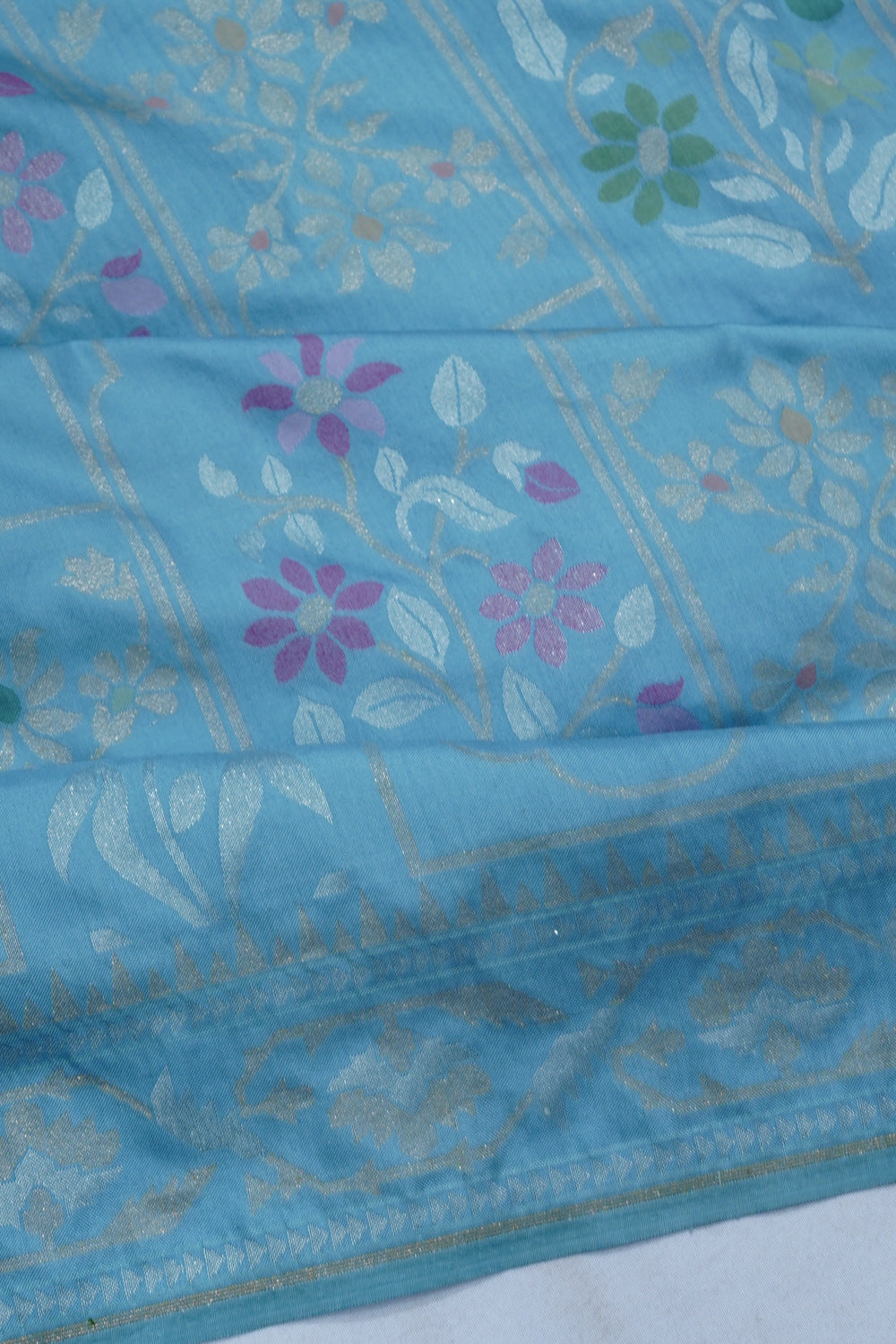 Banarasi Silk Brocade Pastel Blue Saree
