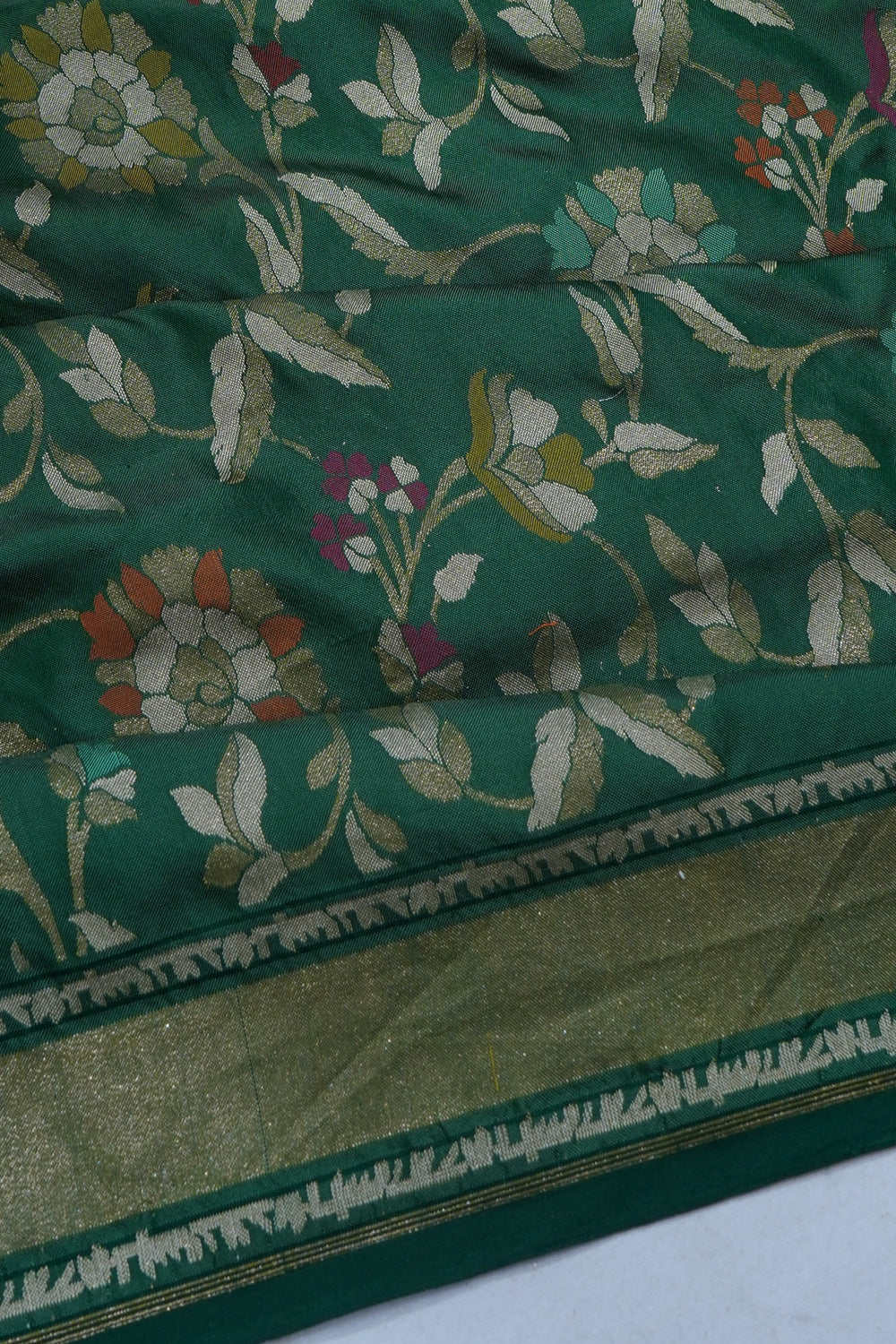 Banarasi Silk Jaal Dark Green Saree