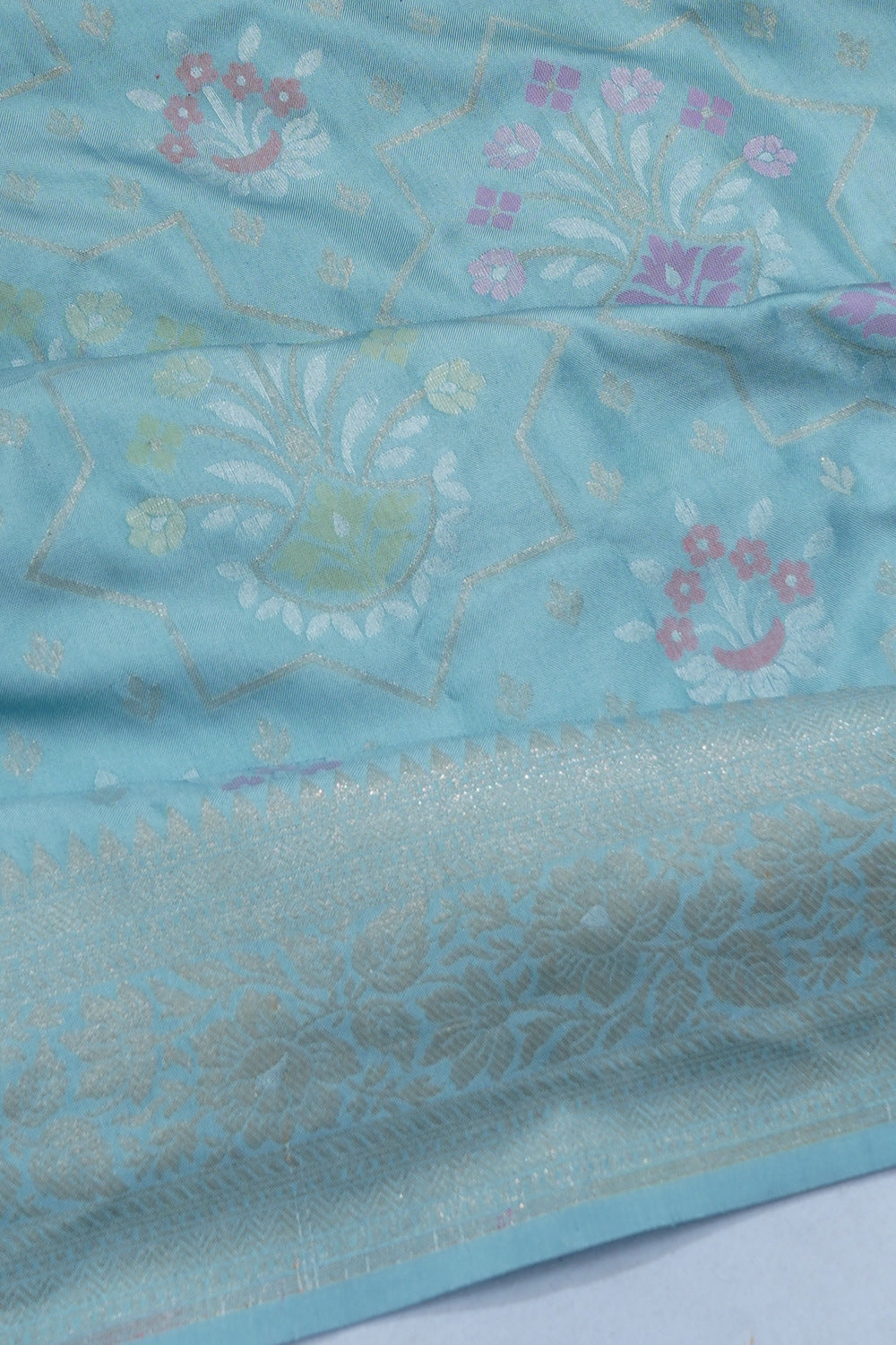 Banarasi Silk Brocade Powder Blue Saree