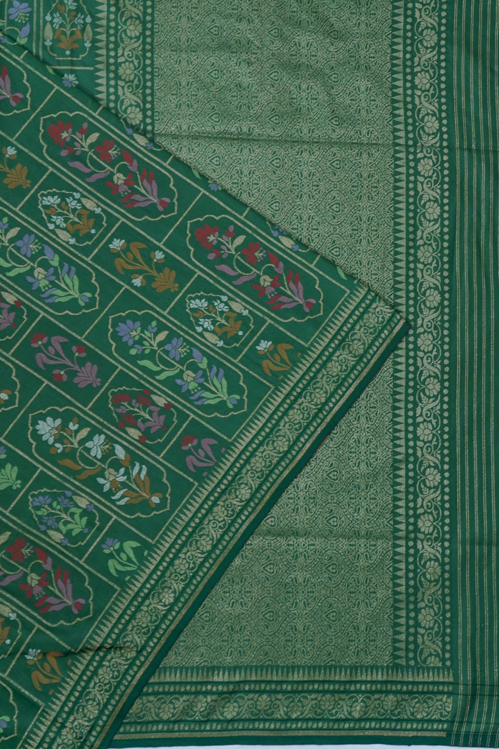 Banarasi Silk Brocade Dark Green Saree