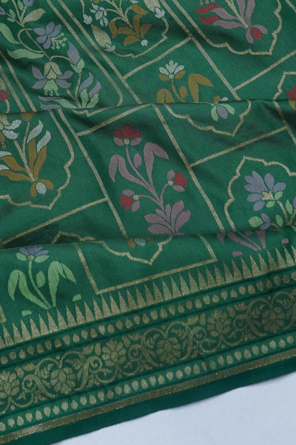 Banarasi Silk Brocade Dark Green Saree