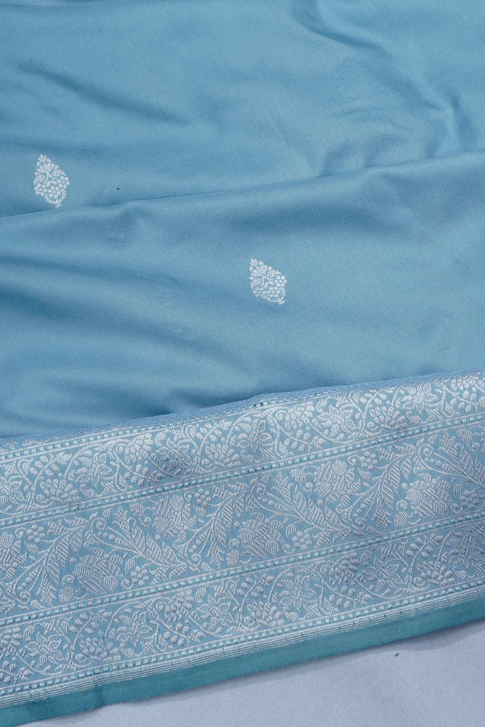 Banarasi Silk Kadwa Butta Powder Blue Saree