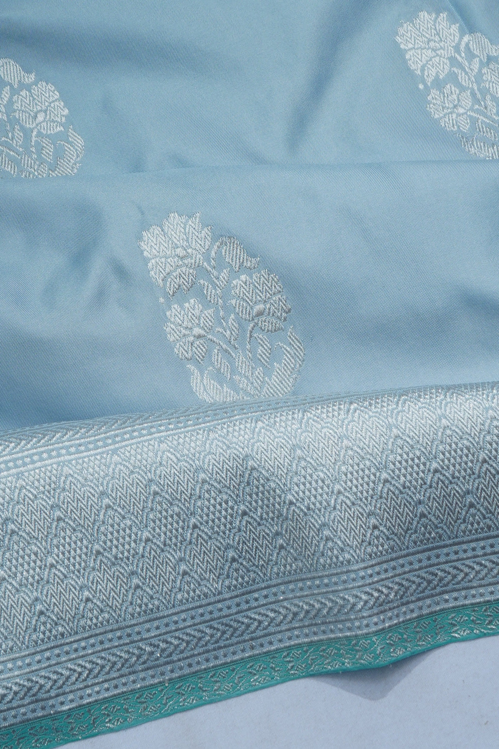 Banarasi Silk Kadwa Butta Powder Blue Saree