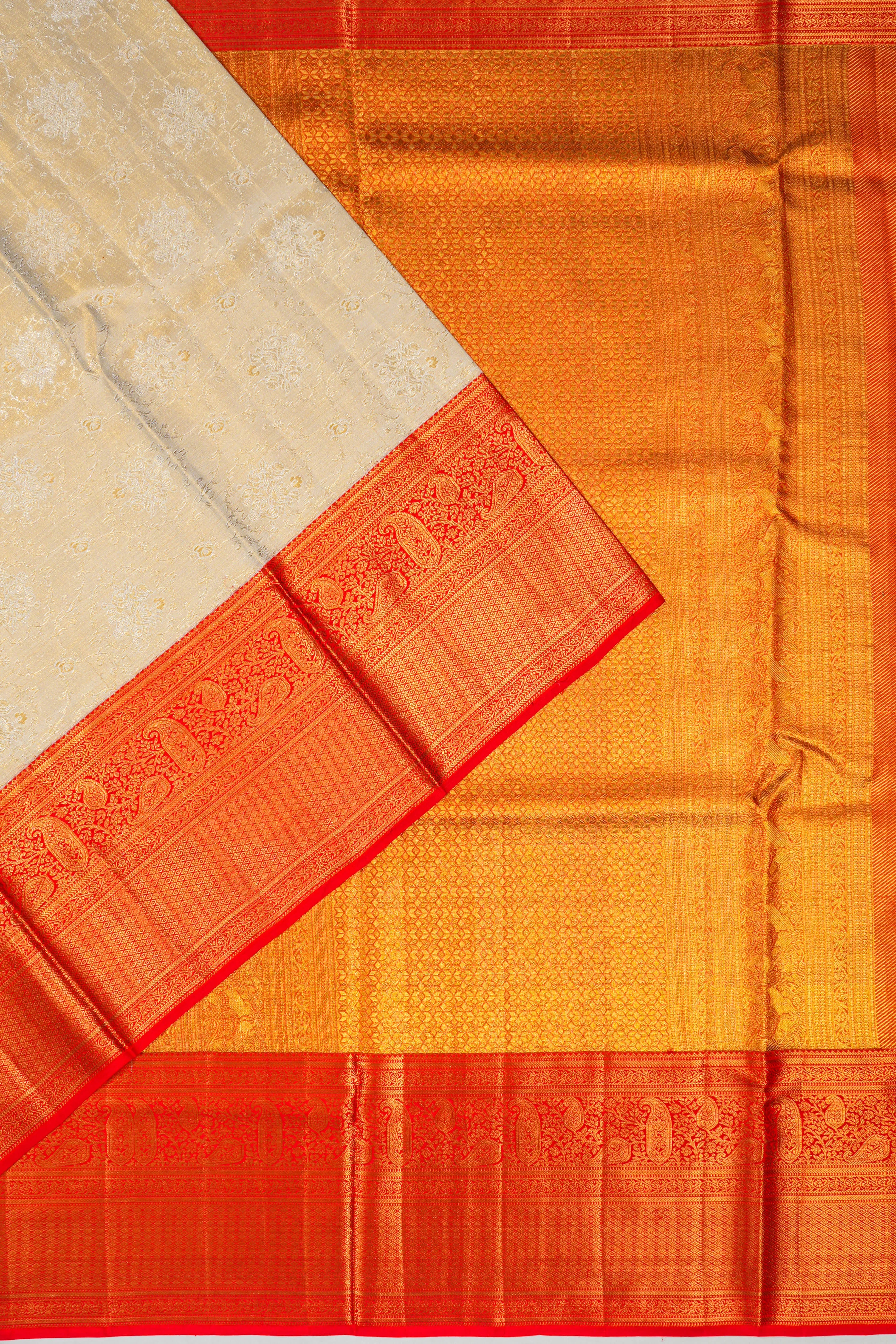 Kanchipuram Silk Tissue Brocade Cream Saree