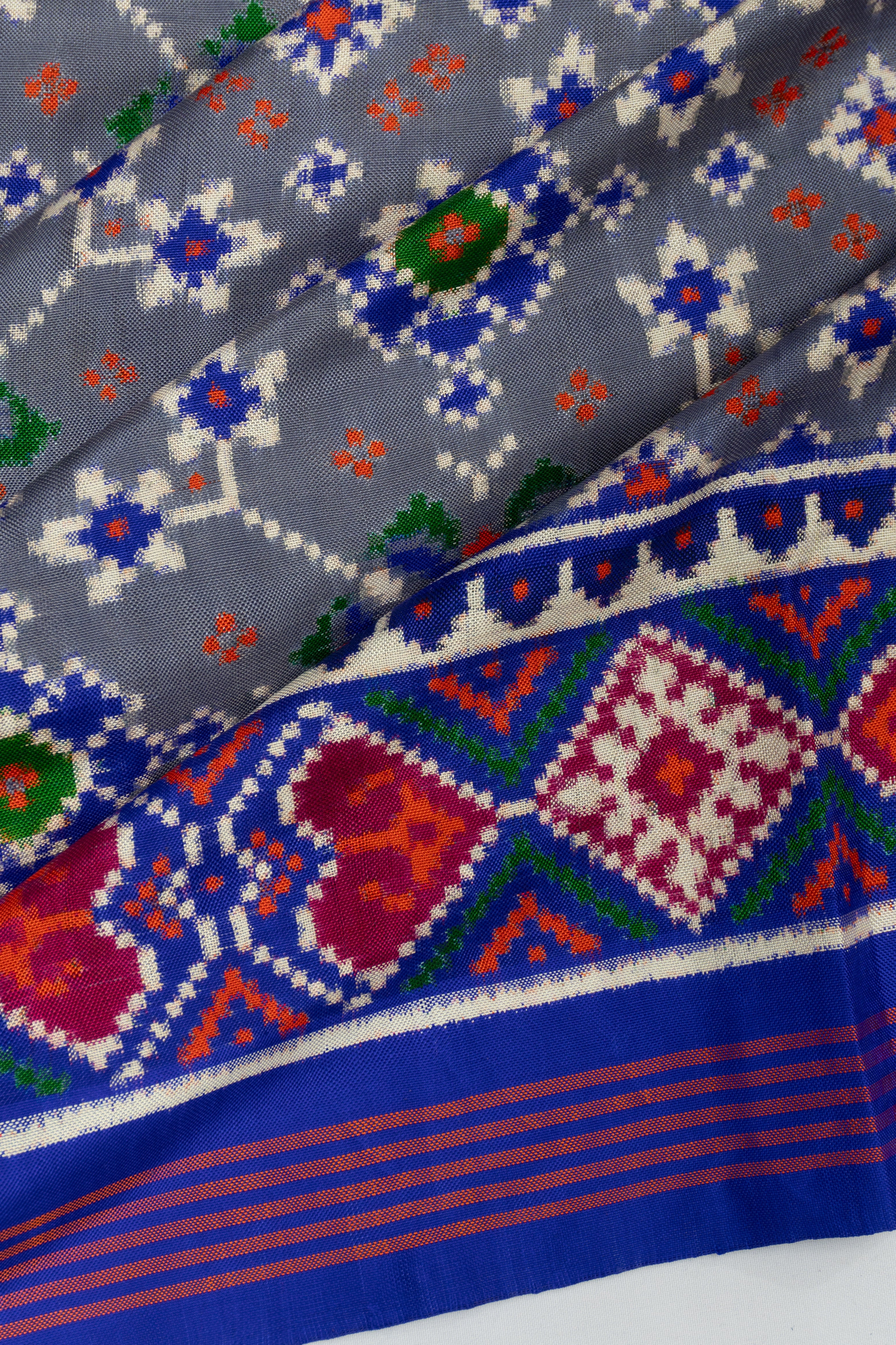 Patan Patola Silk Double Ikat Elephant Grey Saree