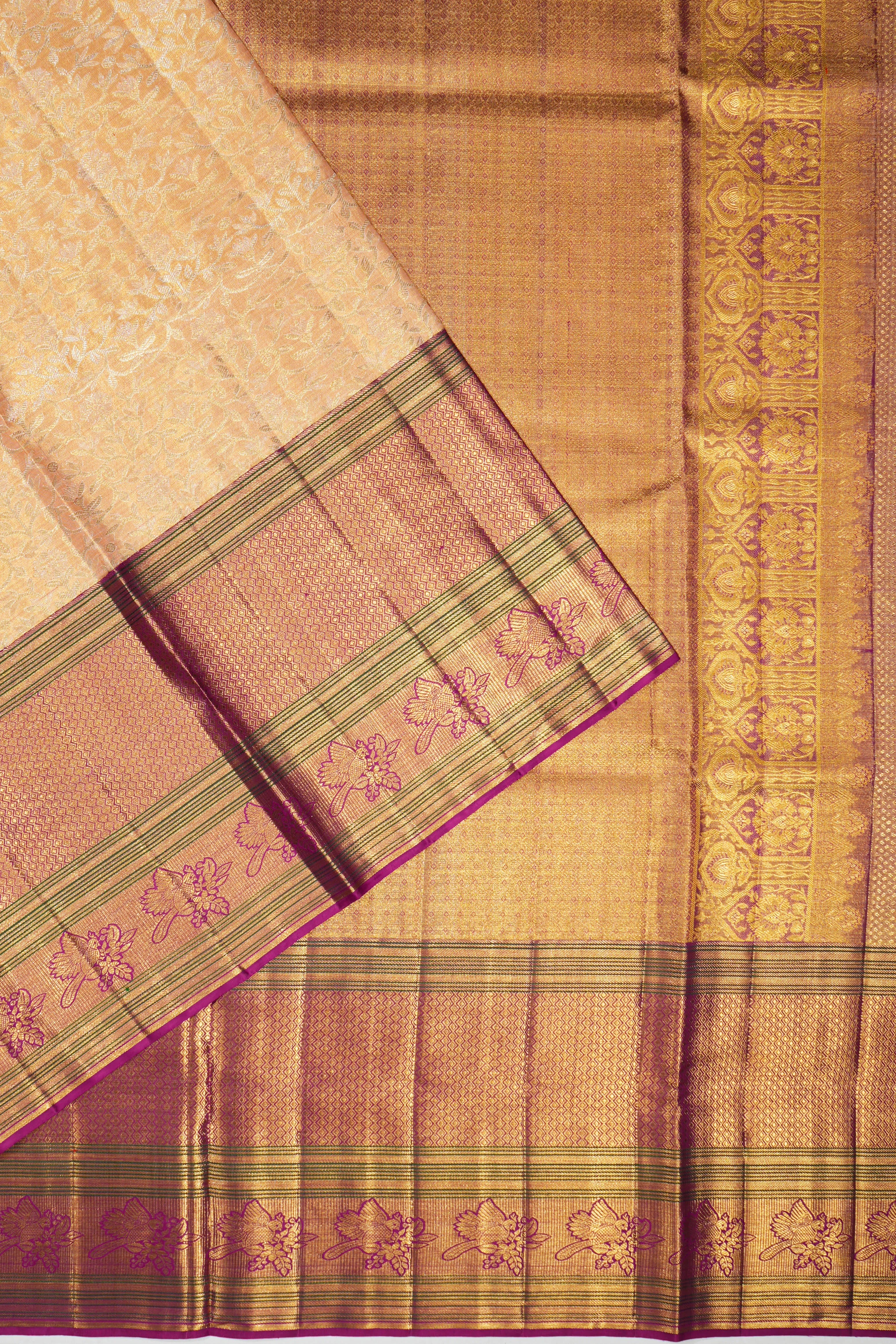 Kanchipuram Silk Tissue Brocade Gold Saree