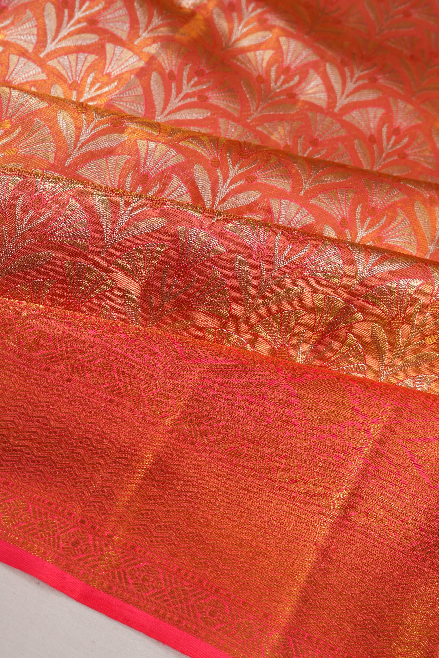 Kanchipuram Silk Tissue Brocade Pink Saree