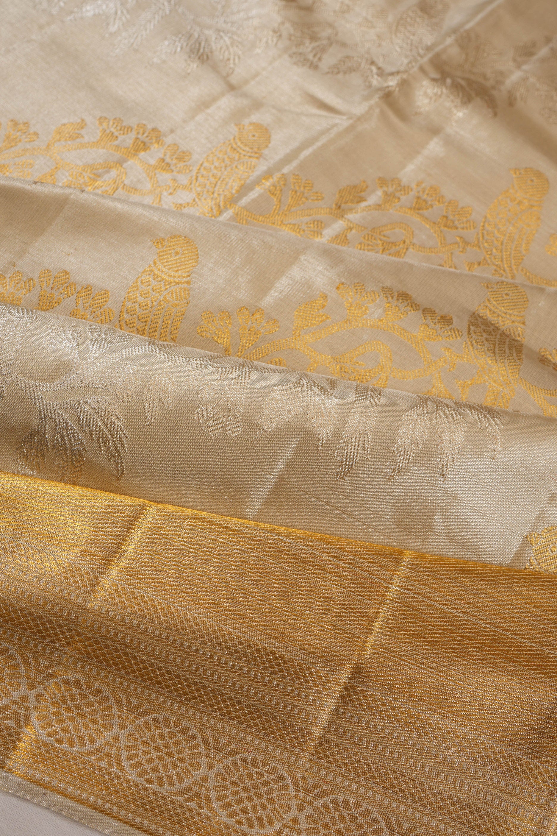 Kanchipuram Silk Tissue Jaal Silver Saree