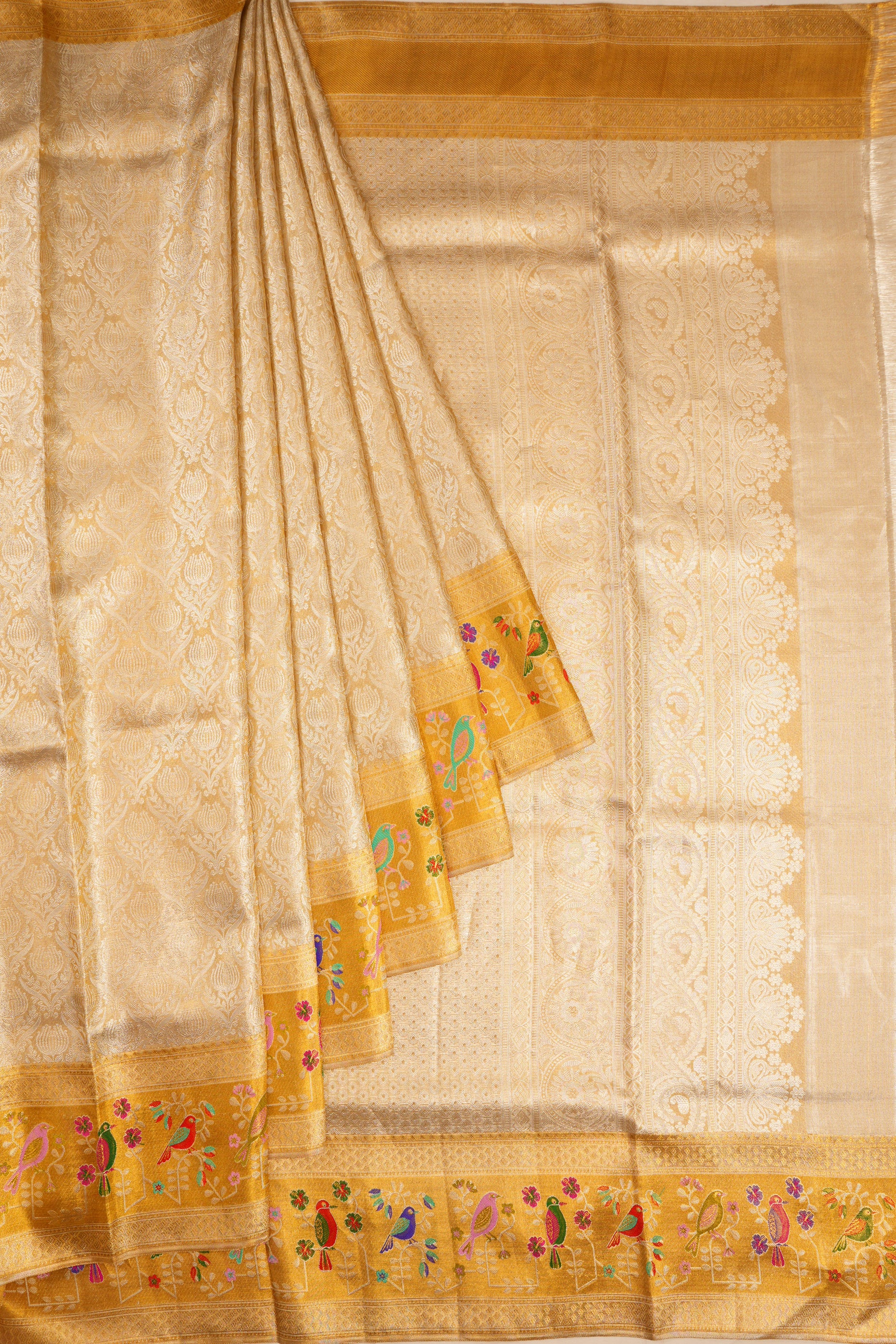 Kanchipuram Silk Tissue Brocade Gold Saree