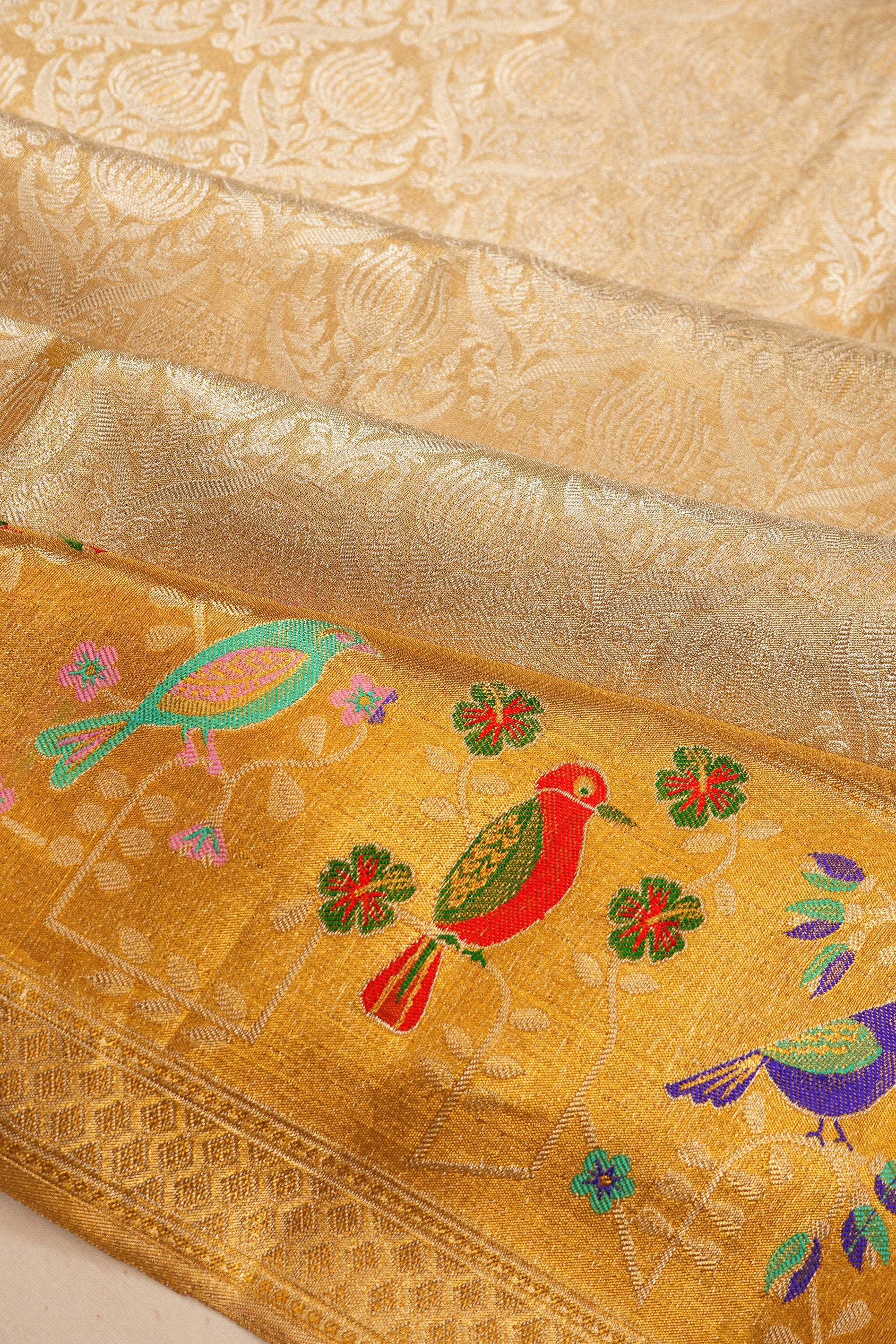 Kanchipuram Silk Tissue Brocade Gold Saree