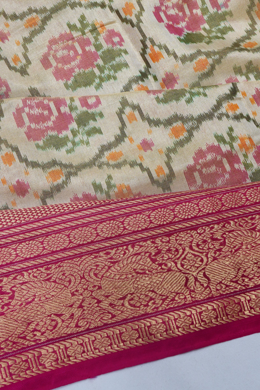 Kanchipuram Silk Tissue Ikat White Saree