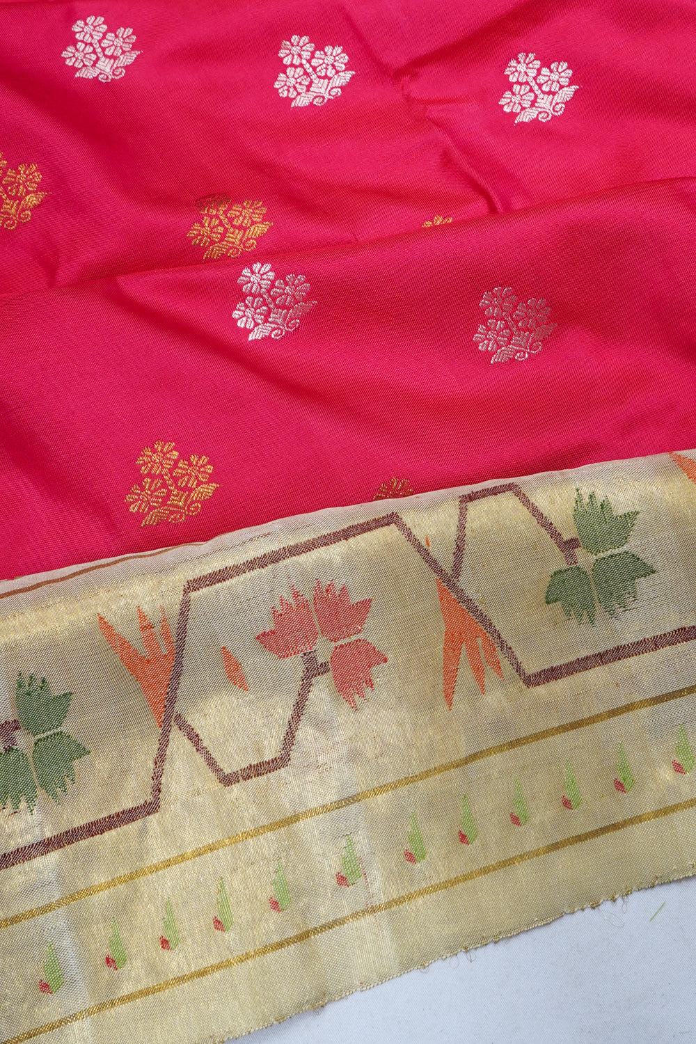 Kanchipuram Silk Butta Pink Saree With Paithani Inspired Border And Pallu