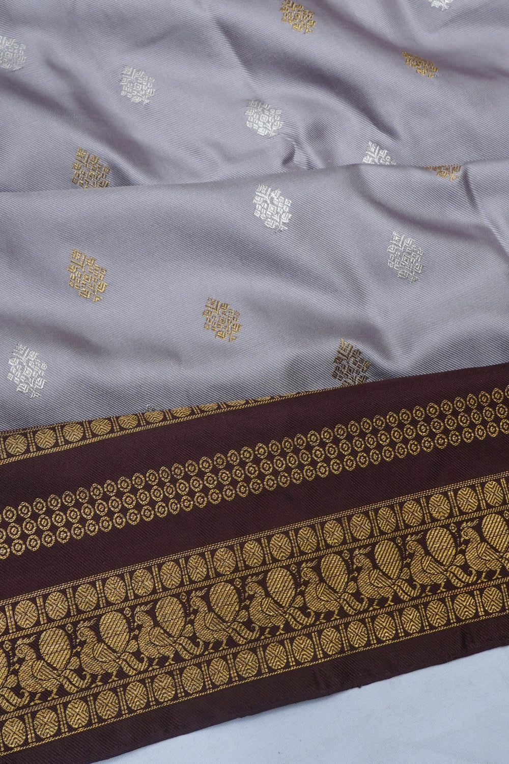 Kanchipuram Silk Twill Butta Pastel Grey Saree