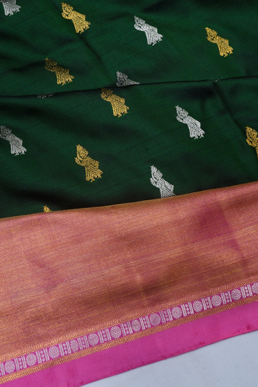 Kanchipuram Silk Twill Butta Bottle Green Saree