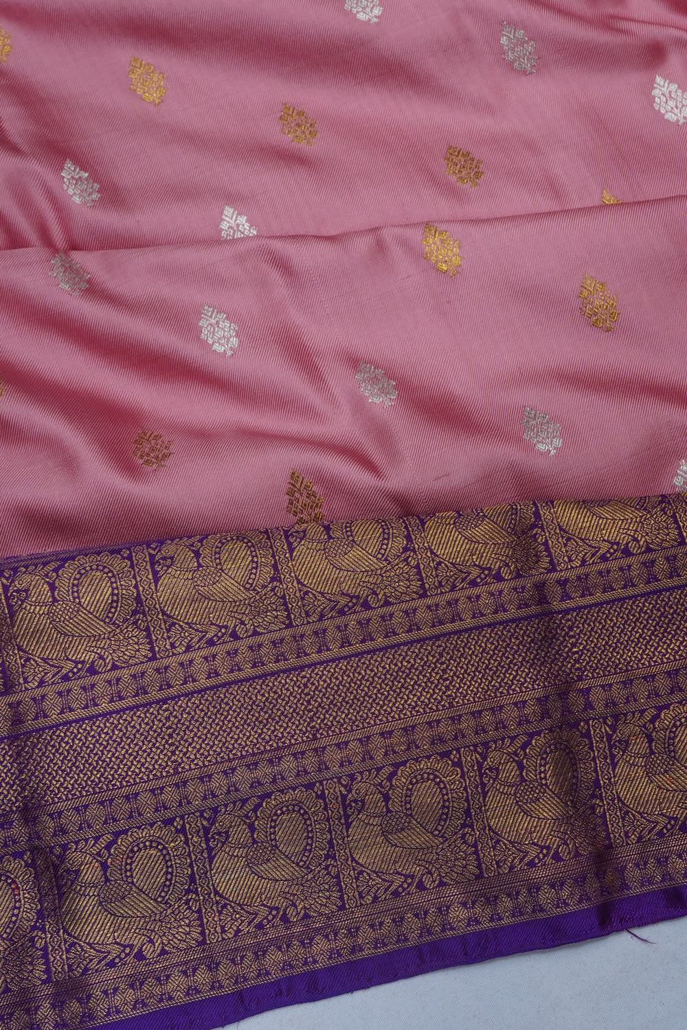Kanchipuram Silk Twill Butta Lilac Saree With Ikat Blouse