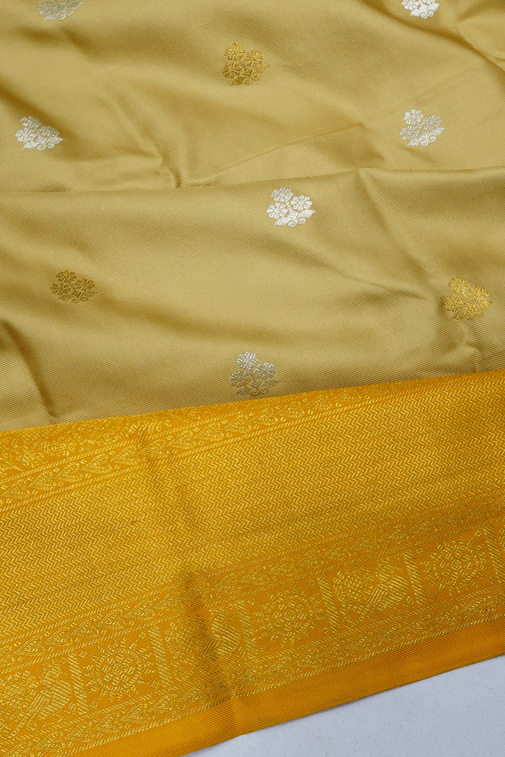 Kanchipuram Silk Twill Butta Khaki Brown Saree With Ikat Blouse