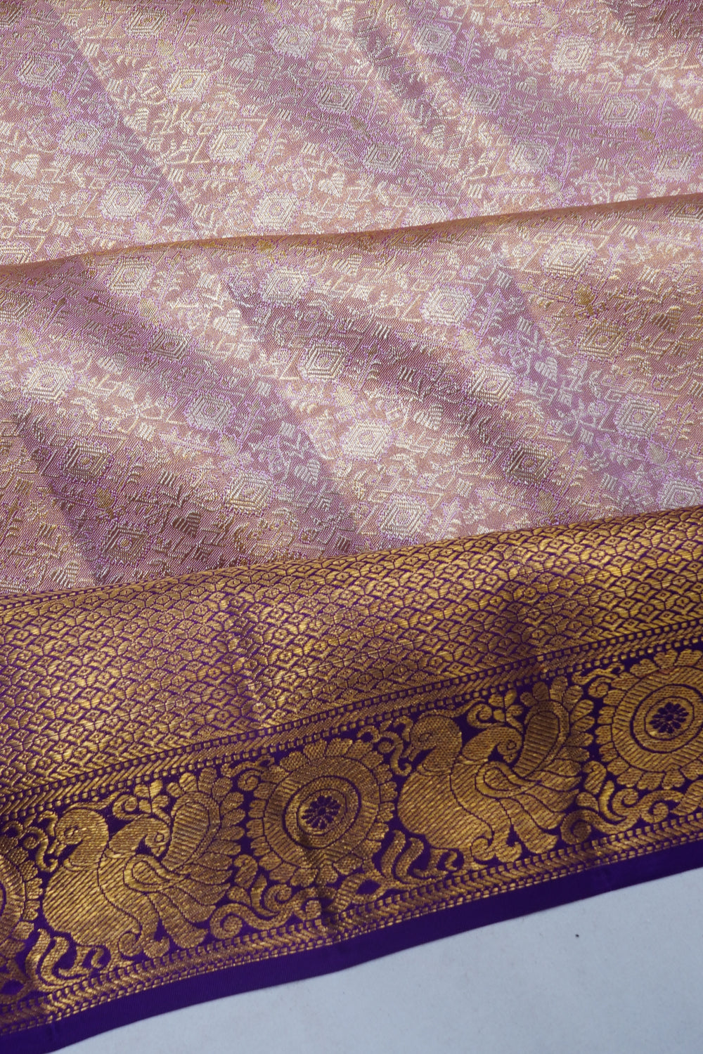 Kanchipuram Silk Tissue Brocade Lavender Saree