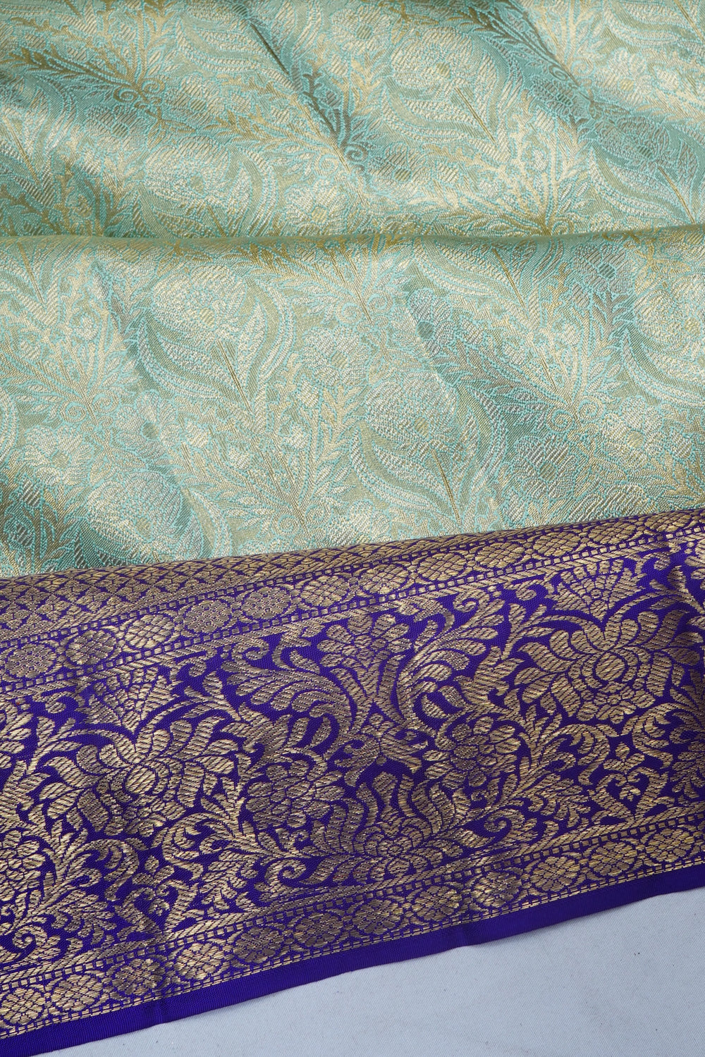 Kanchipuram Silk Tissue Brocade Sea Green Saree
