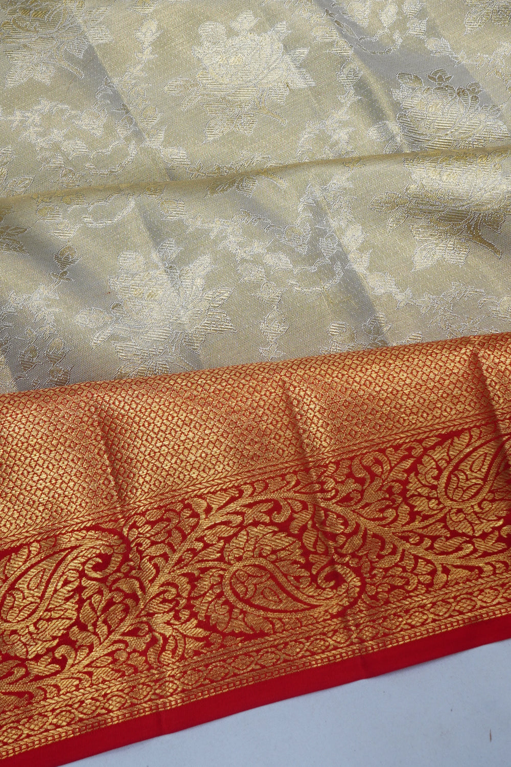 Kanchipuram Silk Tissue Brocade Silver Saree