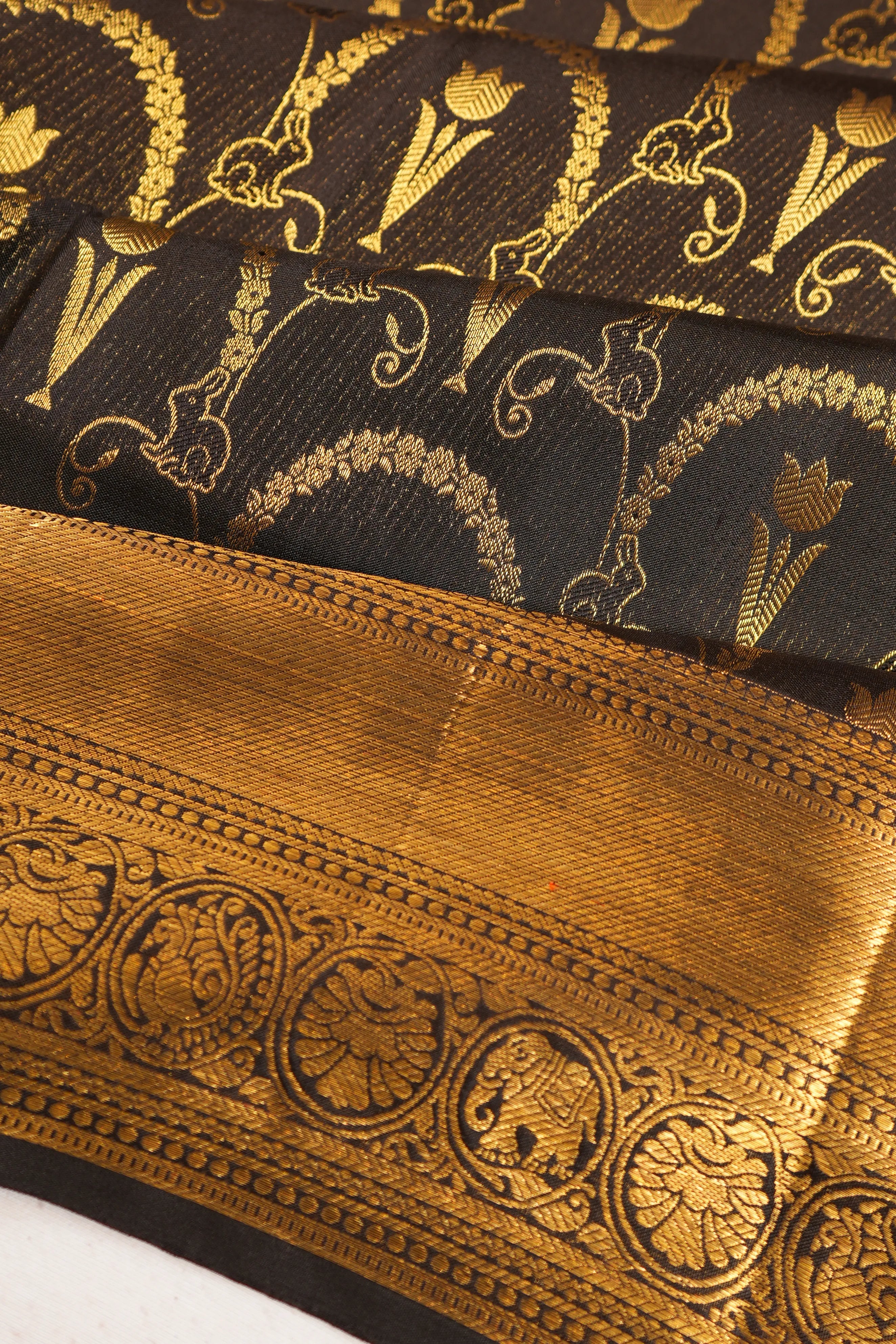 Kanchipuram Silk Tissue Brocade Black Saree