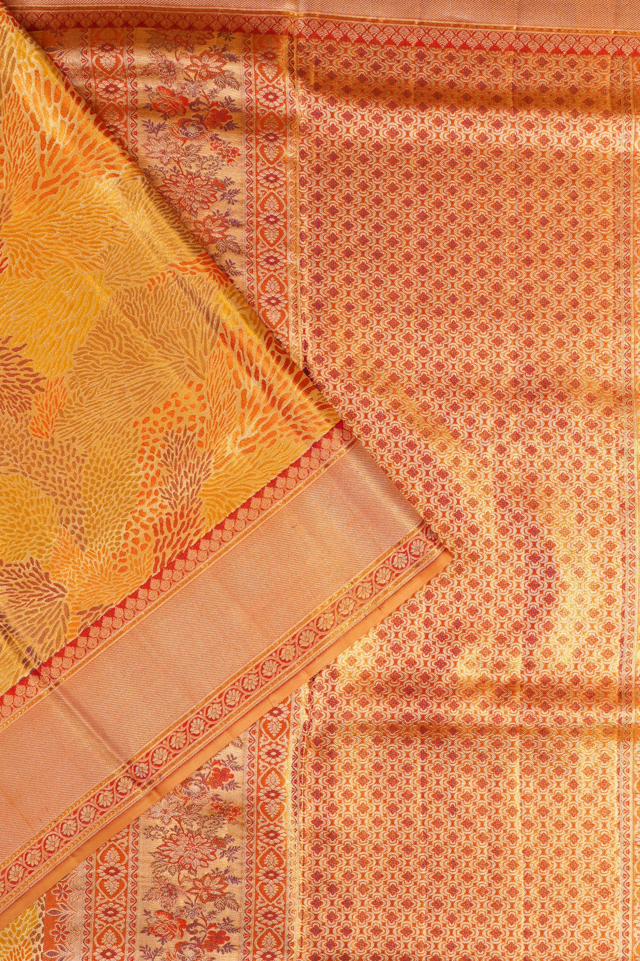 Kanchipuram Silk Tissue Brocade Gold Saree