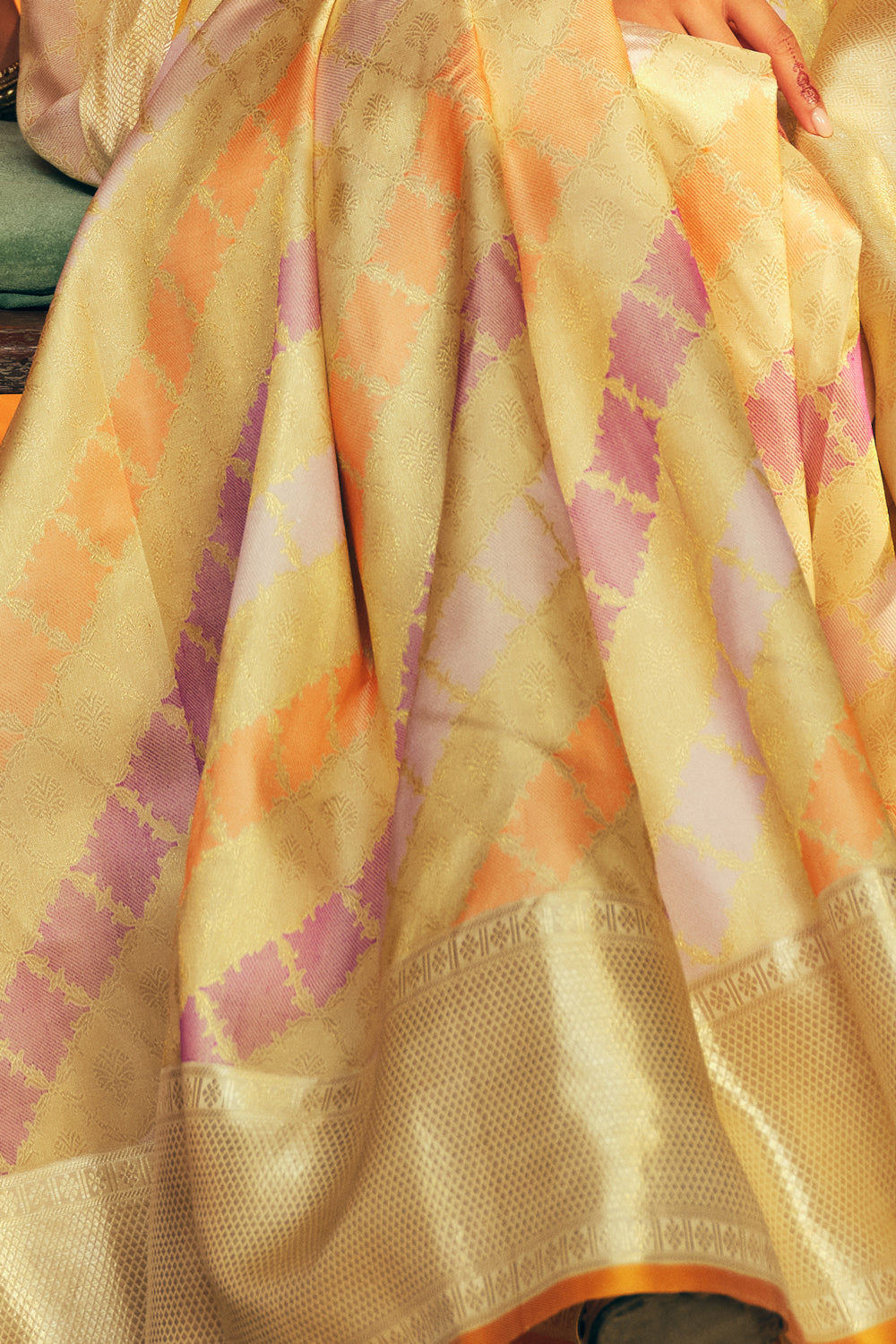 Kanchipuram Silk Tissue Brocade Cream Saree