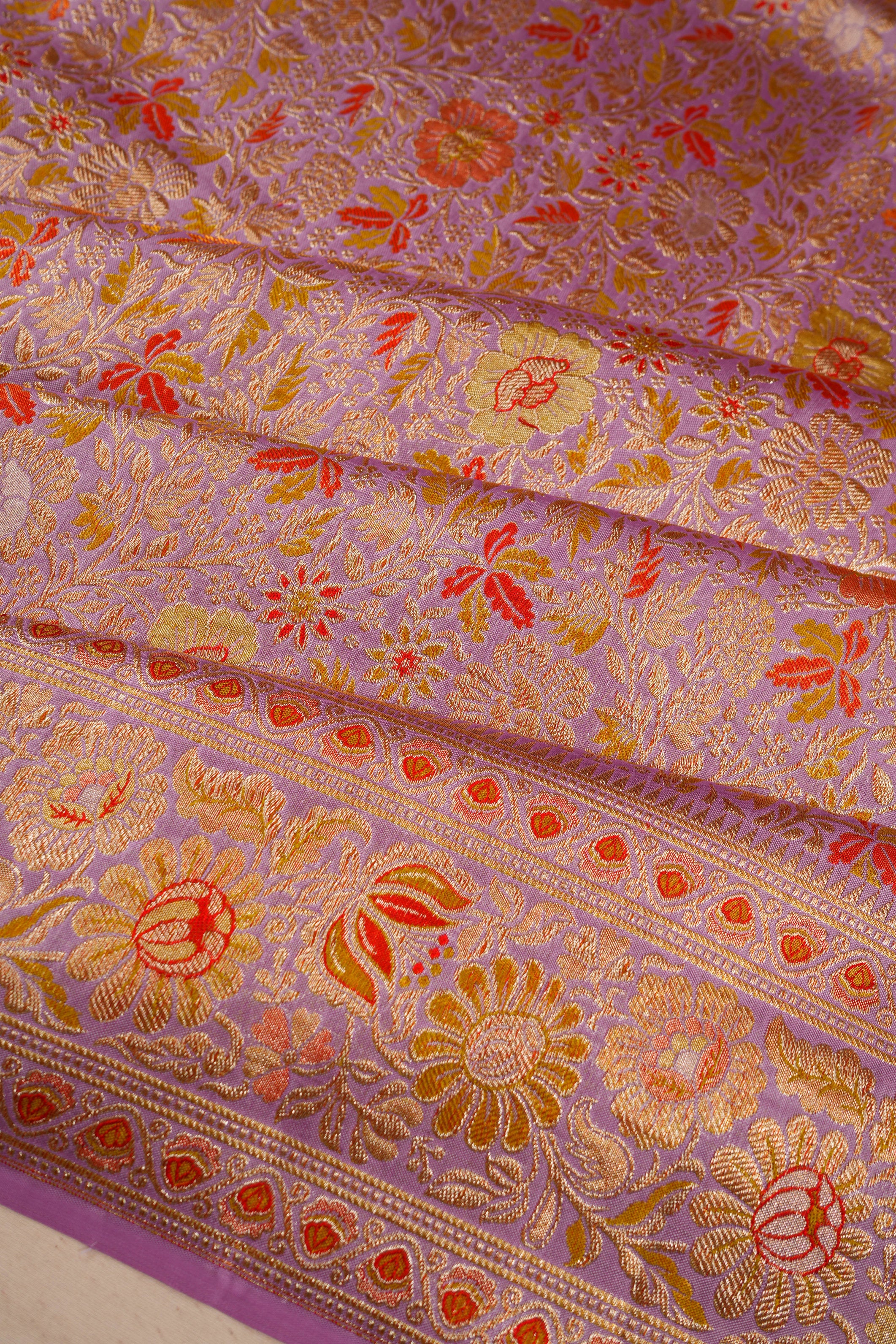 Kanchipuram Silk Tissue Brocade Lavender Saree