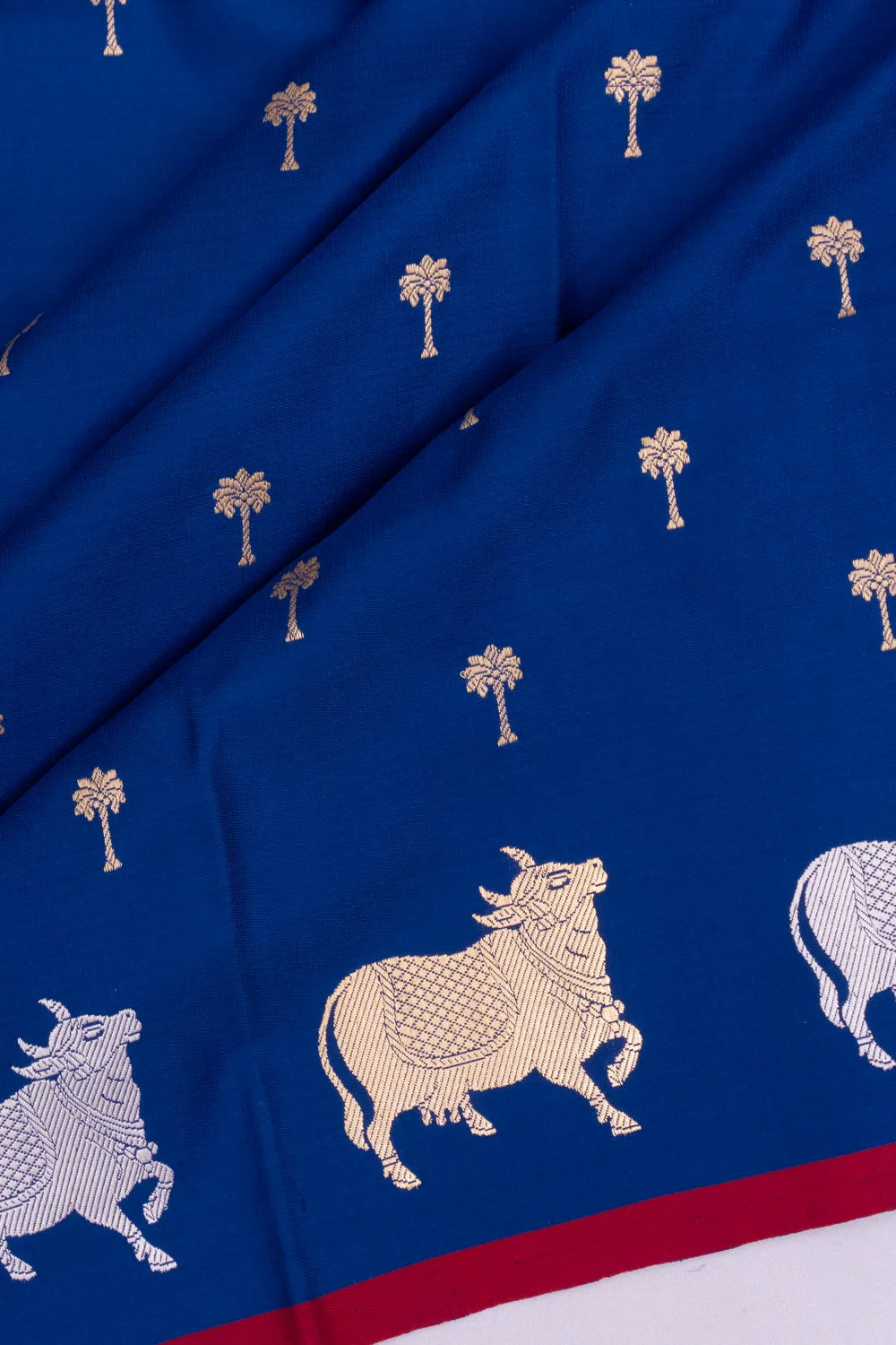 Banarasi Satin Butta Royal Blue Saree With Pichwai Border
