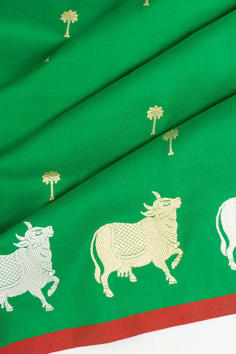 Banarasi Satin Butta Green Saree With Pichwai Border