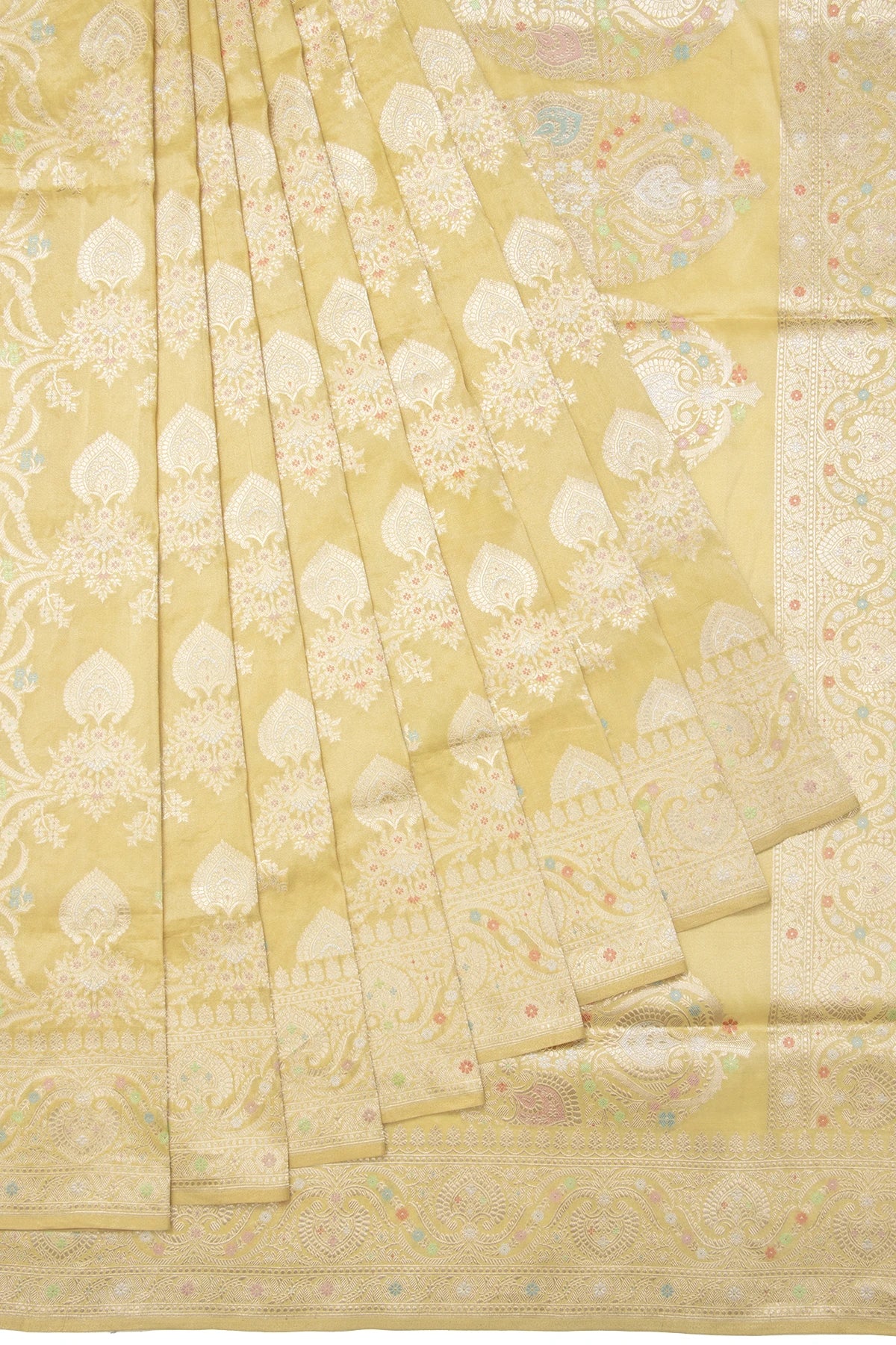 Banarasi Silk Tissue Brocade Pastel Yellow Saree