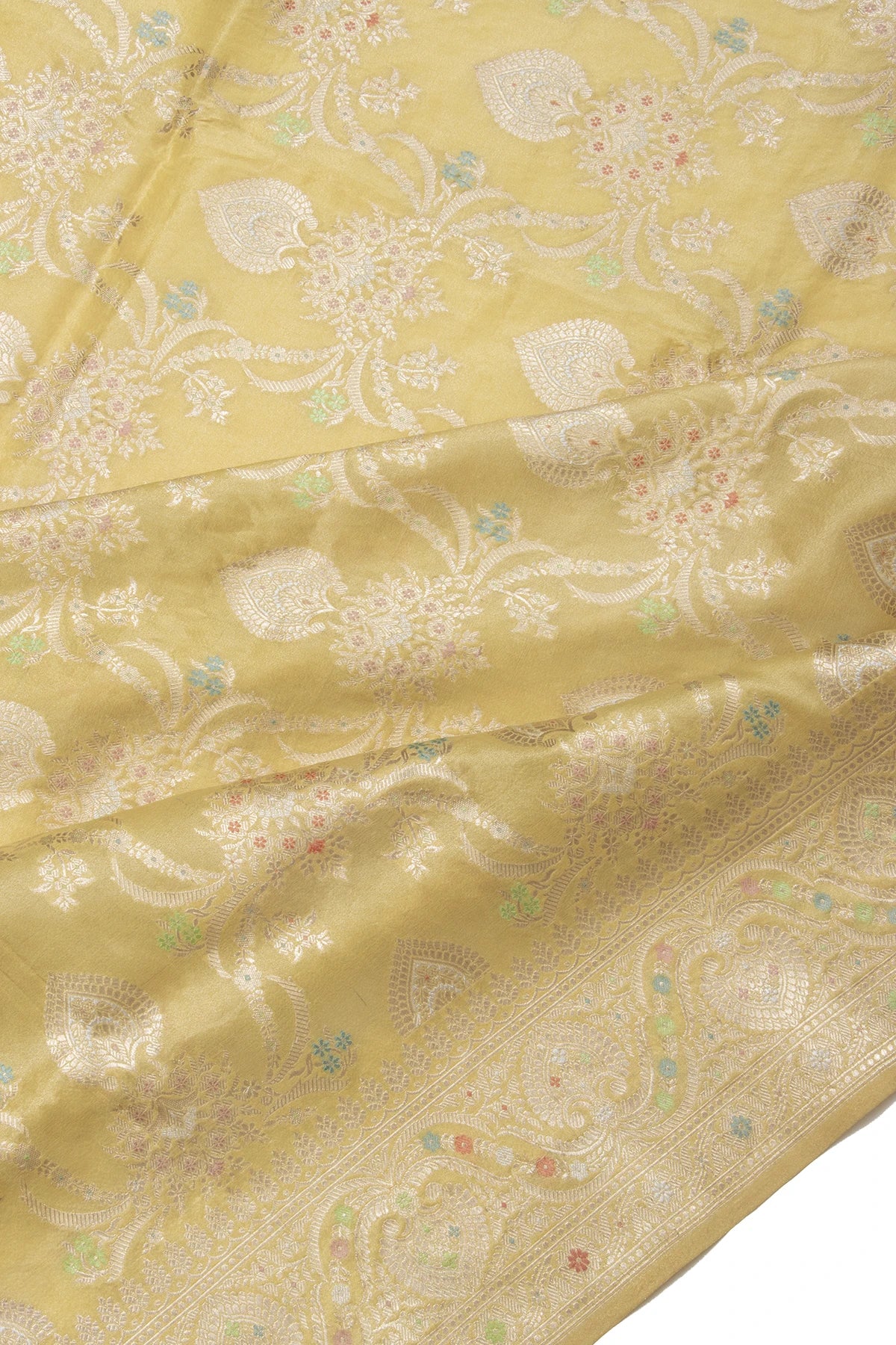 Banarasi Silk Tissue Brocade Pastel Yellow Saree