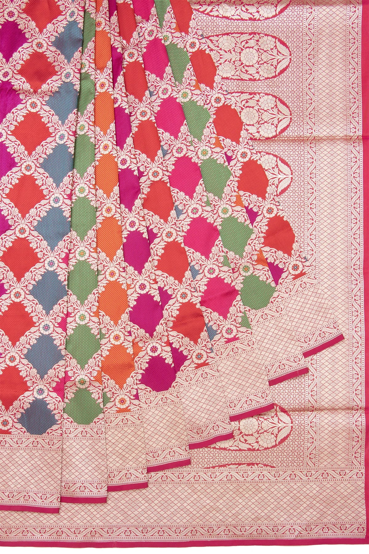 Banarasi Silk Jaal Multicolour Pink Saree