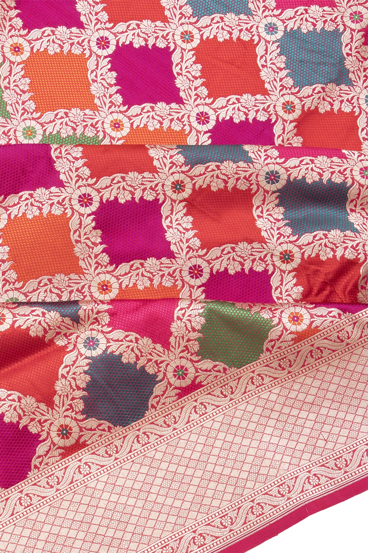 Banarasi Silk Jaal Multicolour Pink Saree