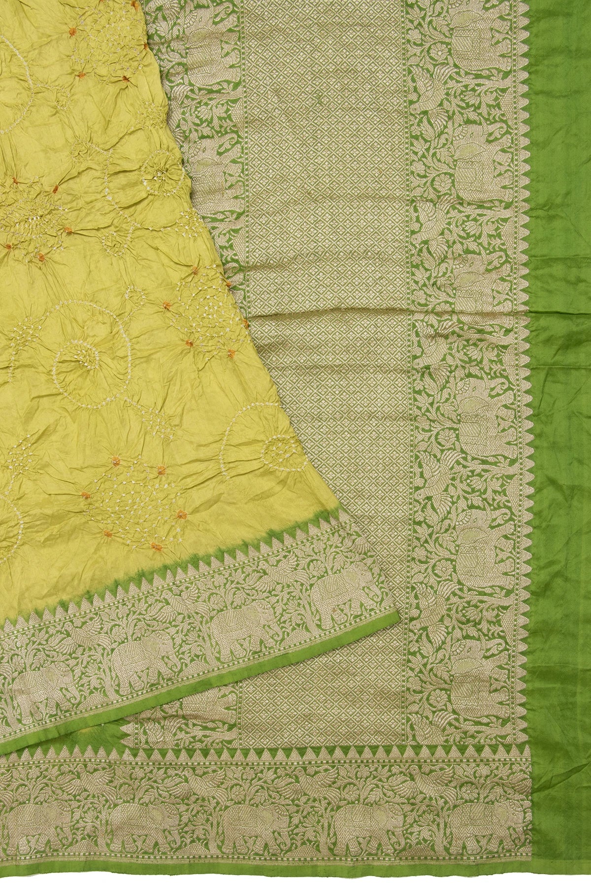 Banarasi Silk Bandhani Mehendi Green Saree