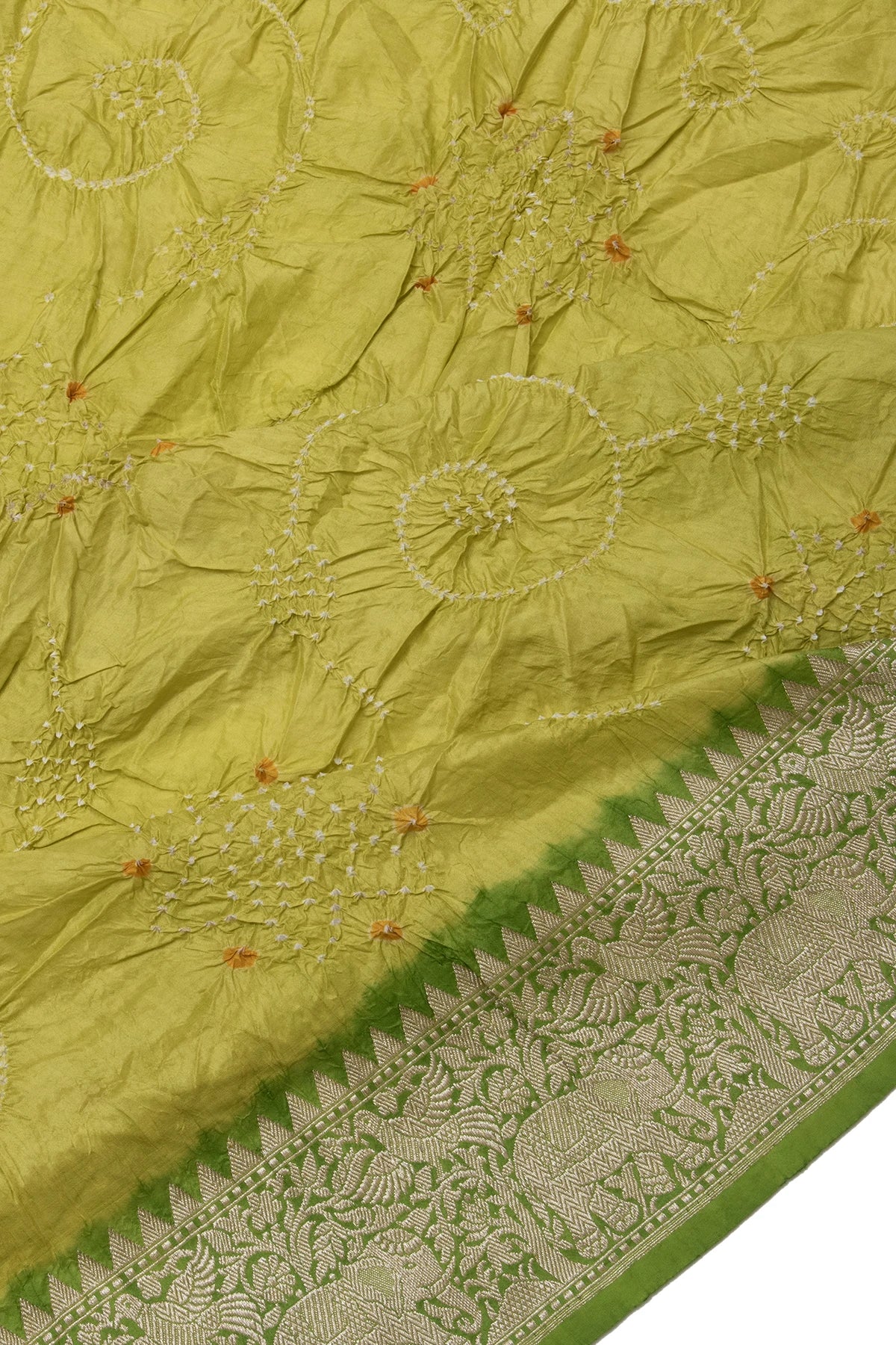 Banarasi Silk Bandhani Mehendi Green Saree
