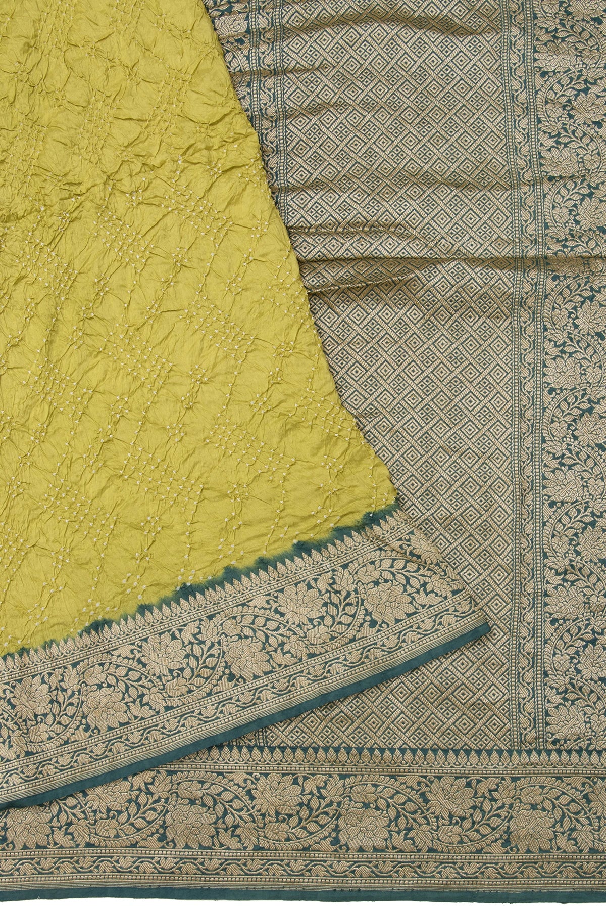 Banarasi Silk Bandhani Mehendi Green Saree