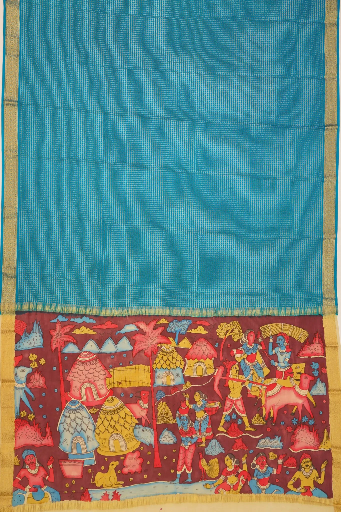 georgette-crepe-checks-blue-saree-with-kalamkari-border-1215372832