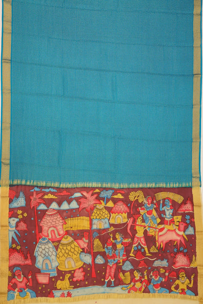 georgette-crepe-checks-blue-saree-with-kalamkari-border-1215372832