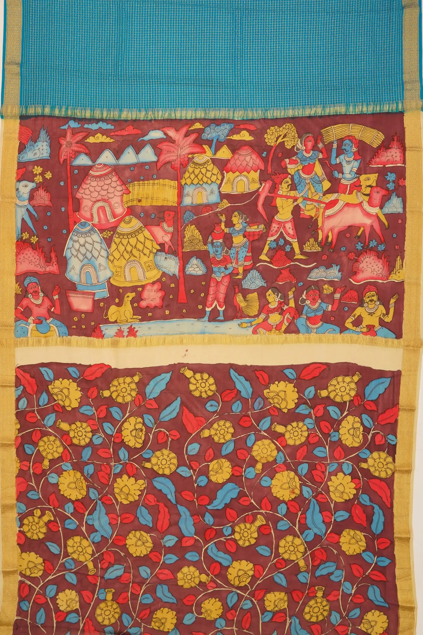 georgette-crepe-checks-blue-saree-with-kalamkari-border-1215372832