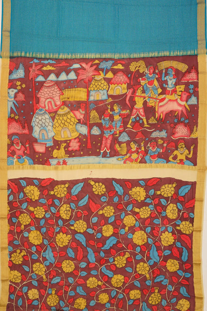 georgette-crepe-checks-blue-saree-with-kalamkari-border-1215372832